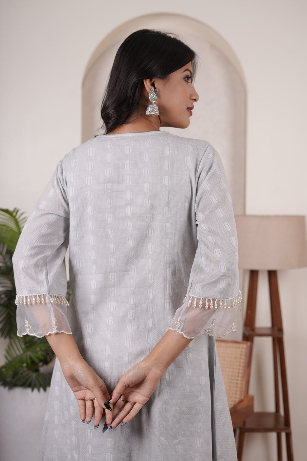 Grey kurti , tulip pant,and dupatta set