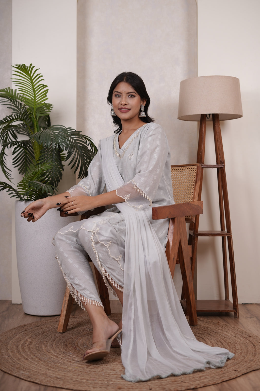 Grey kurti , tulip pant,and dupatta set