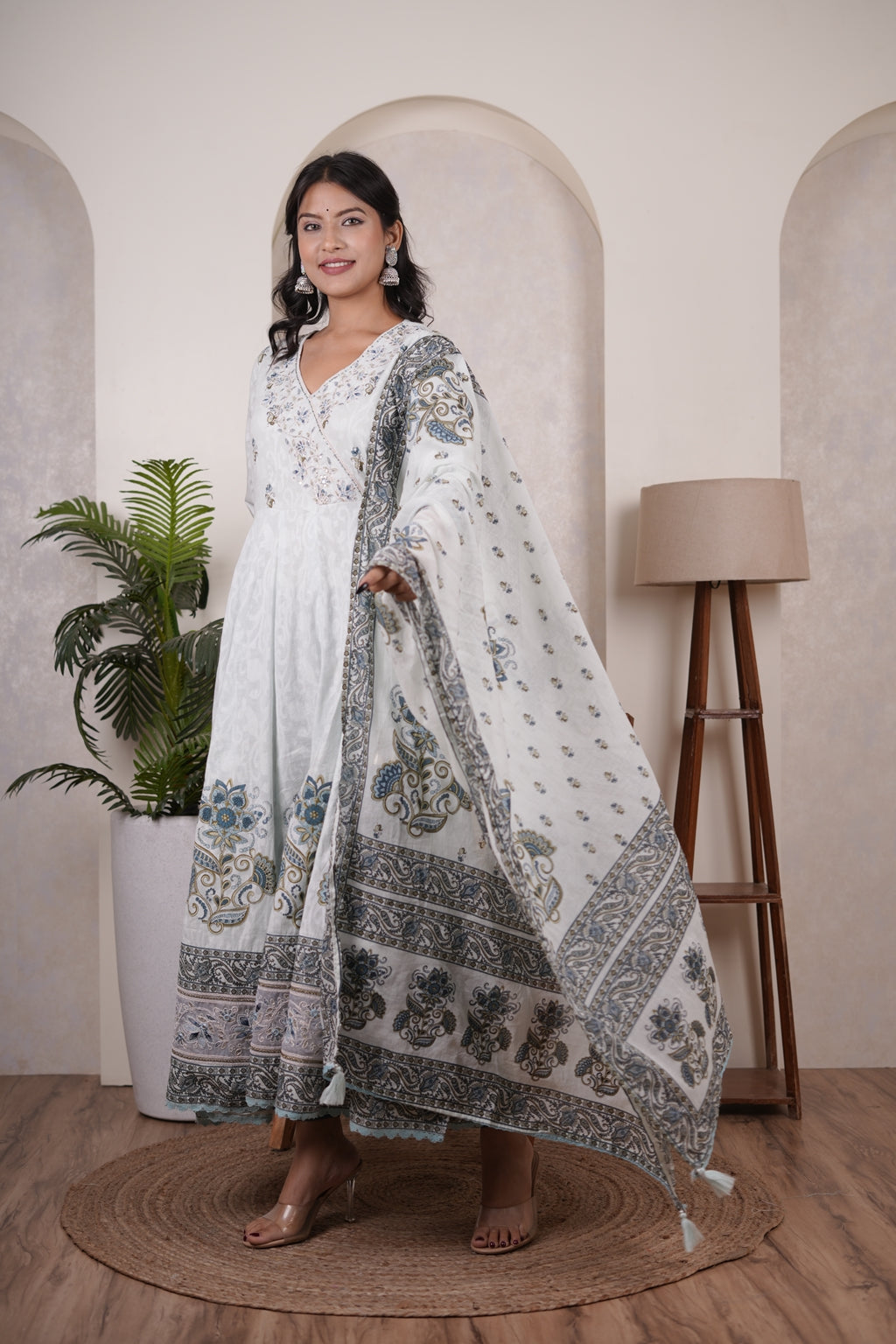 Sky Blue anarkali suit with pant and dupatta set