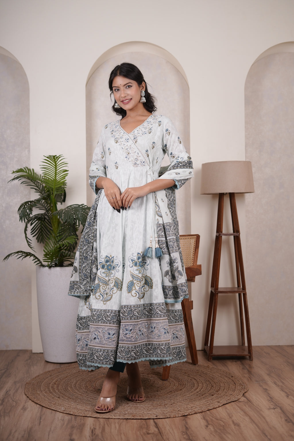 Sky Blue anarkali suit with pant and dupatta set