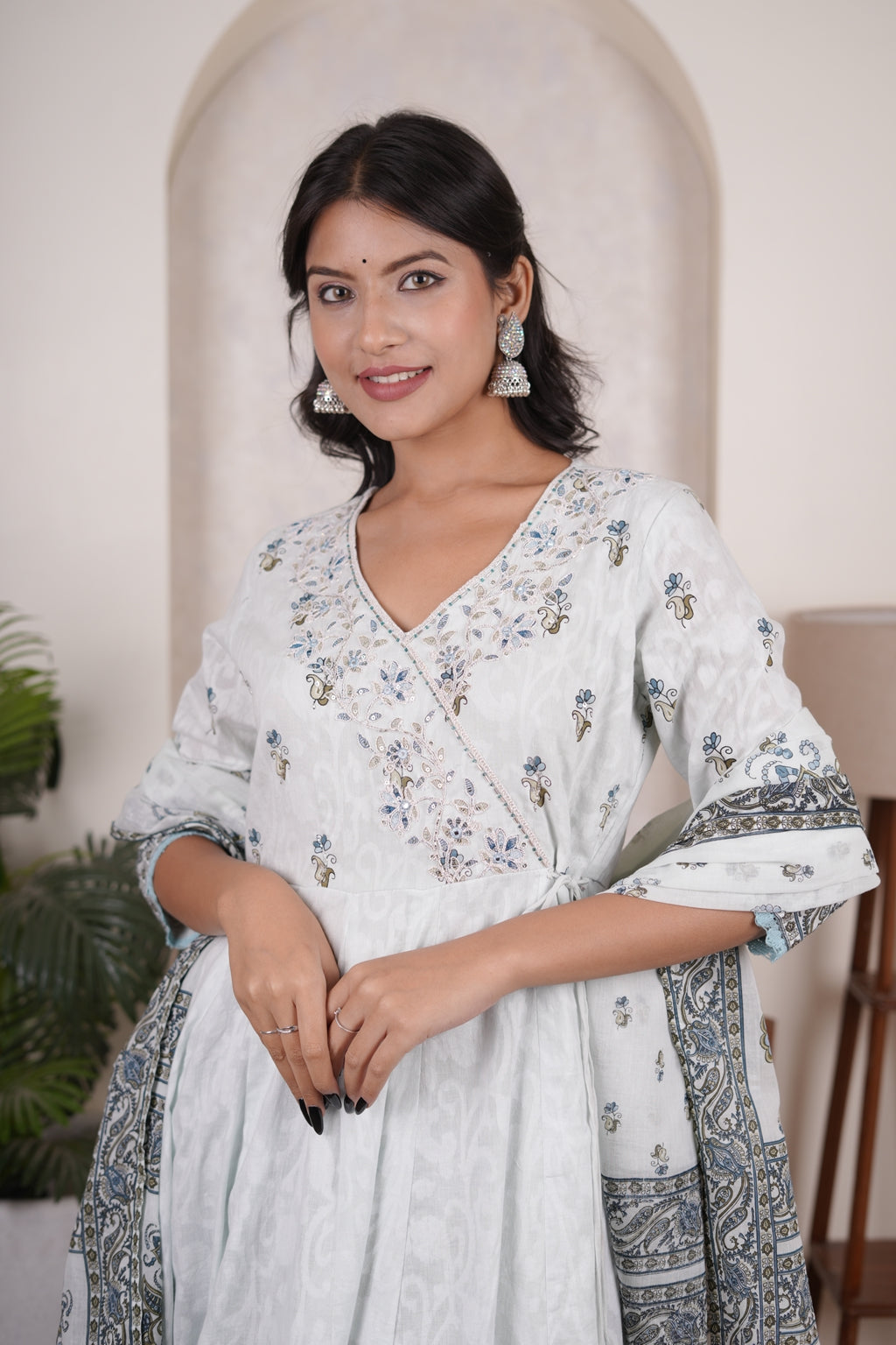 Sky Blue anarkali suit with pant and dupatta set