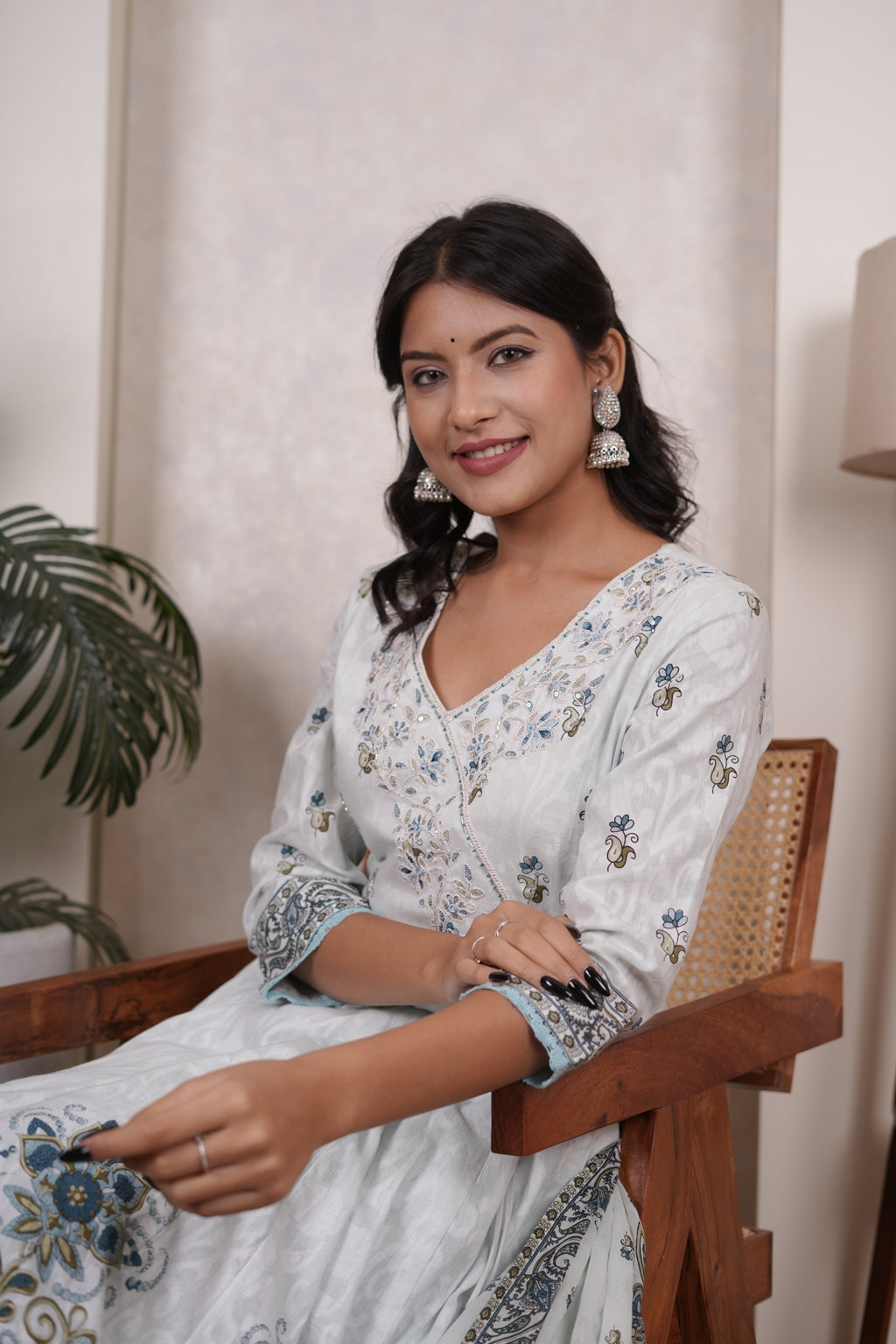 Sky Blue anarkali suit with pant and dupatta set
