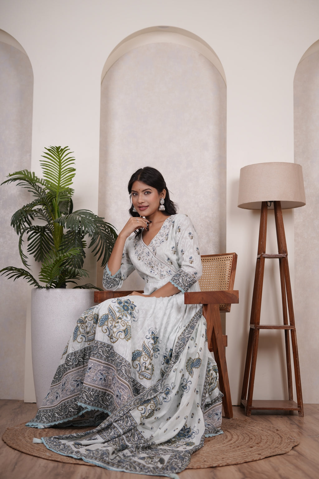 Sky Blue anarkali suit with pant and dupatta set