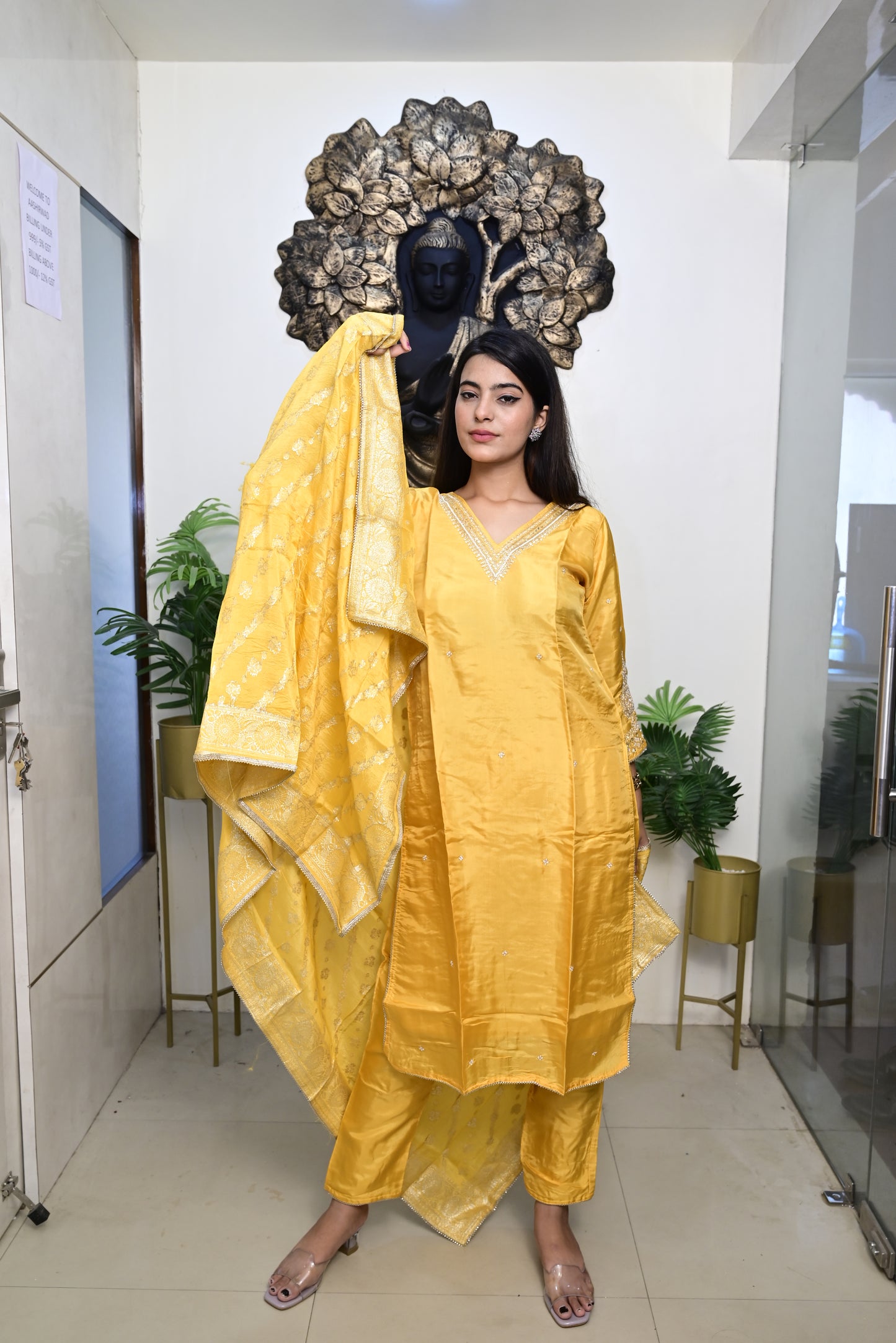 yellow kurti pant dupatta set