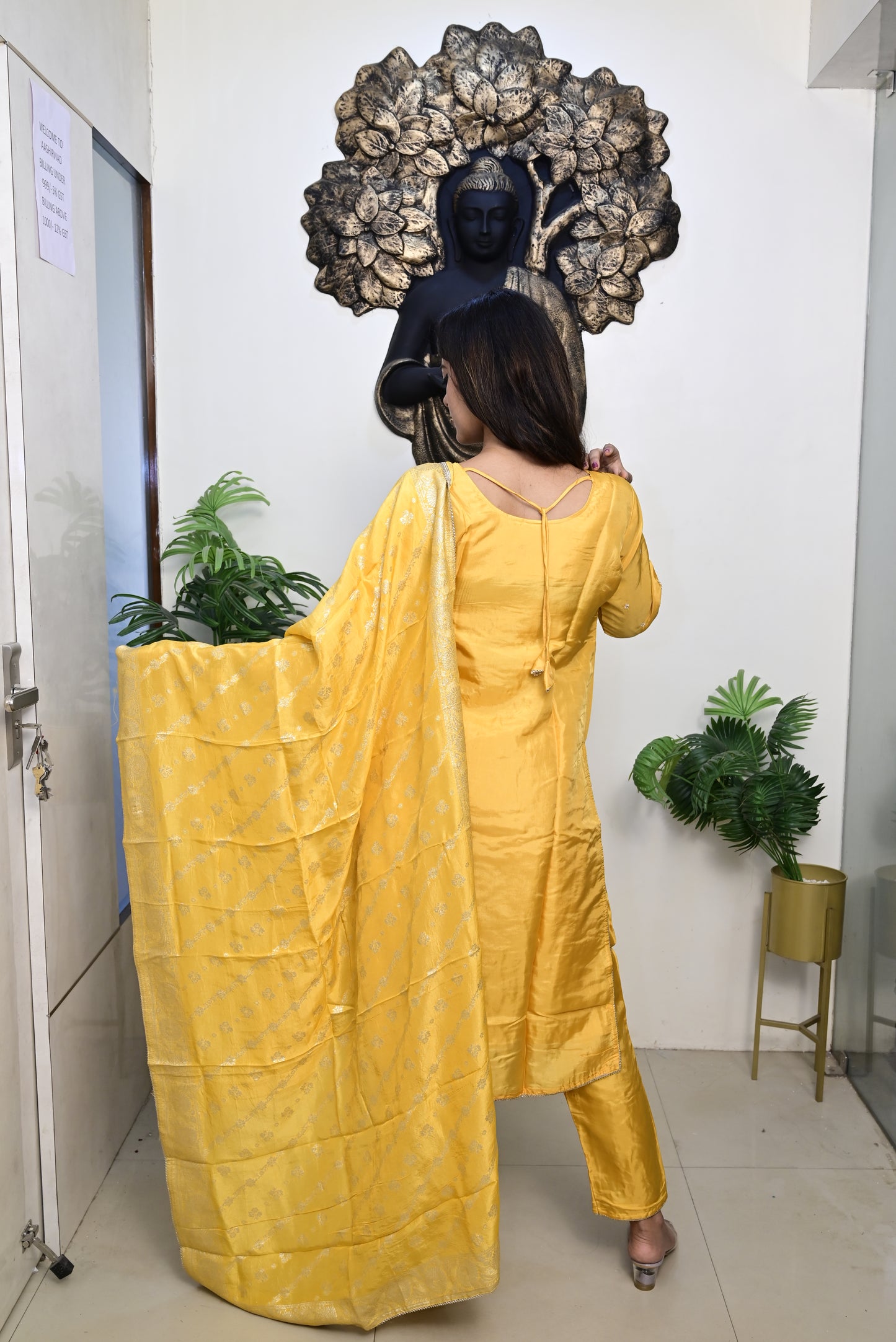yellow kurti pant dupatta set