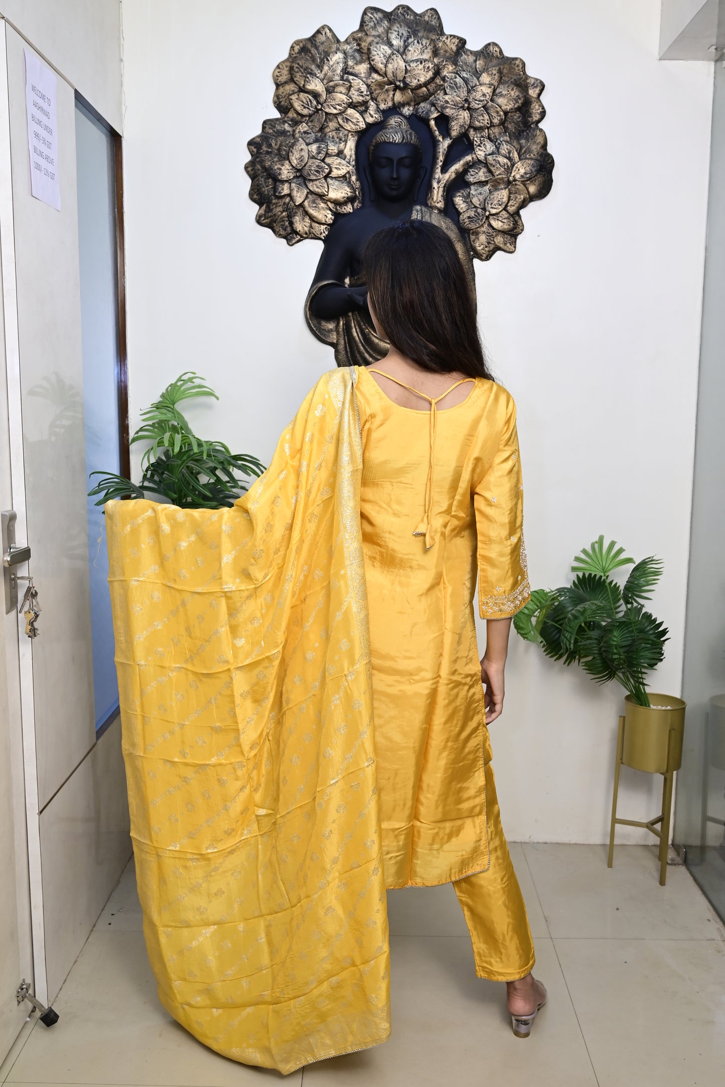 yellow kurti pant dupatta set