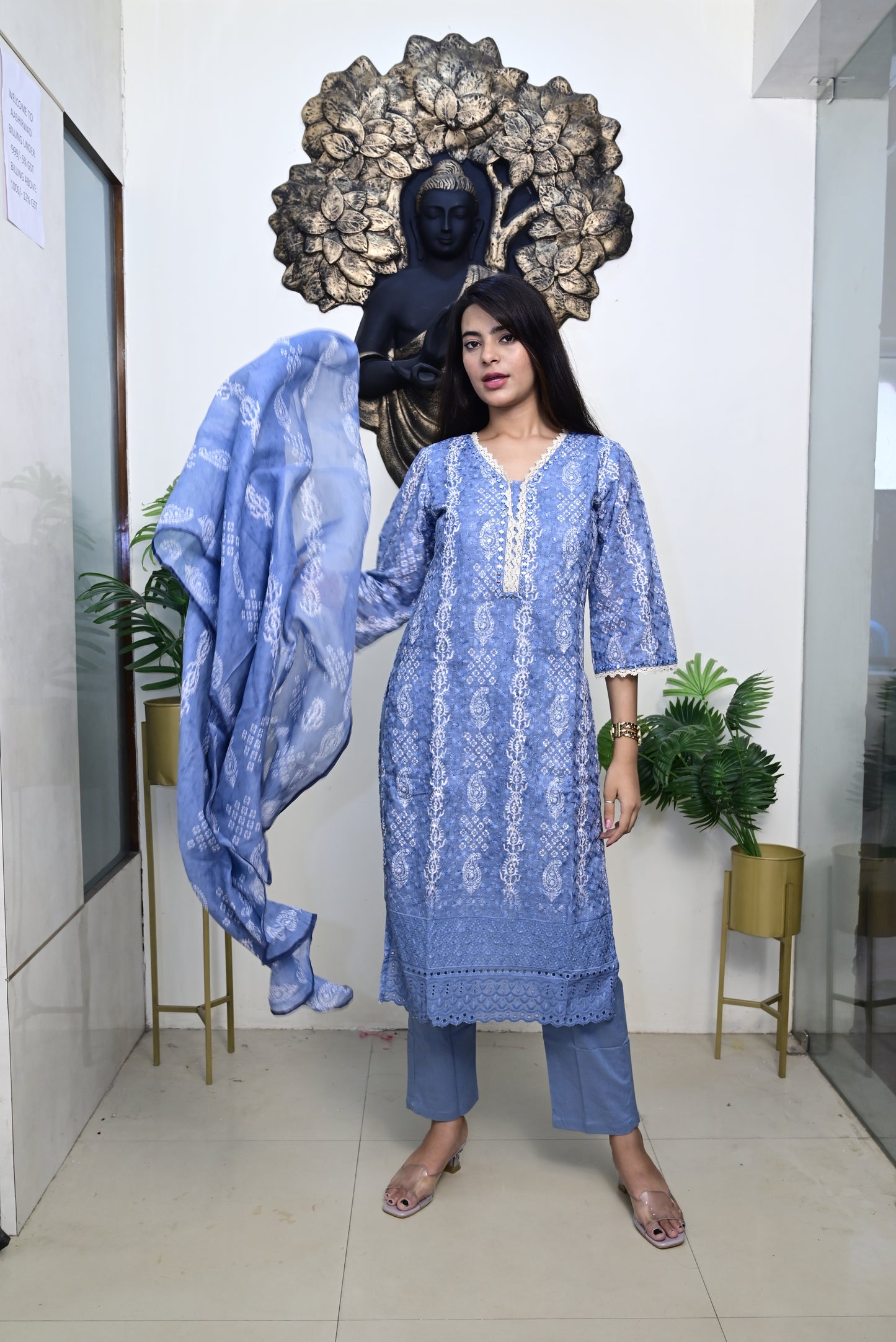 Grey's blue Kurti pant dupatta set