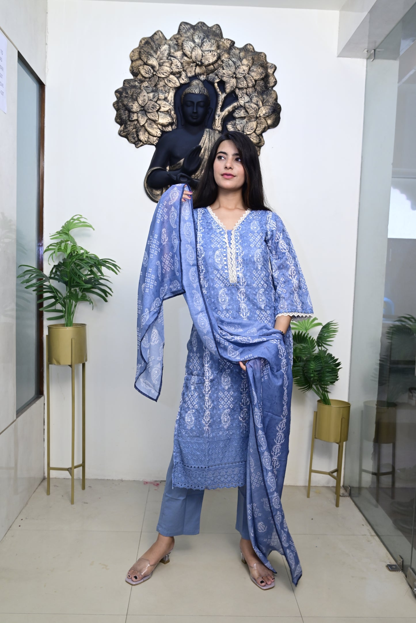 Grey's blue Kurti pant dupatta set