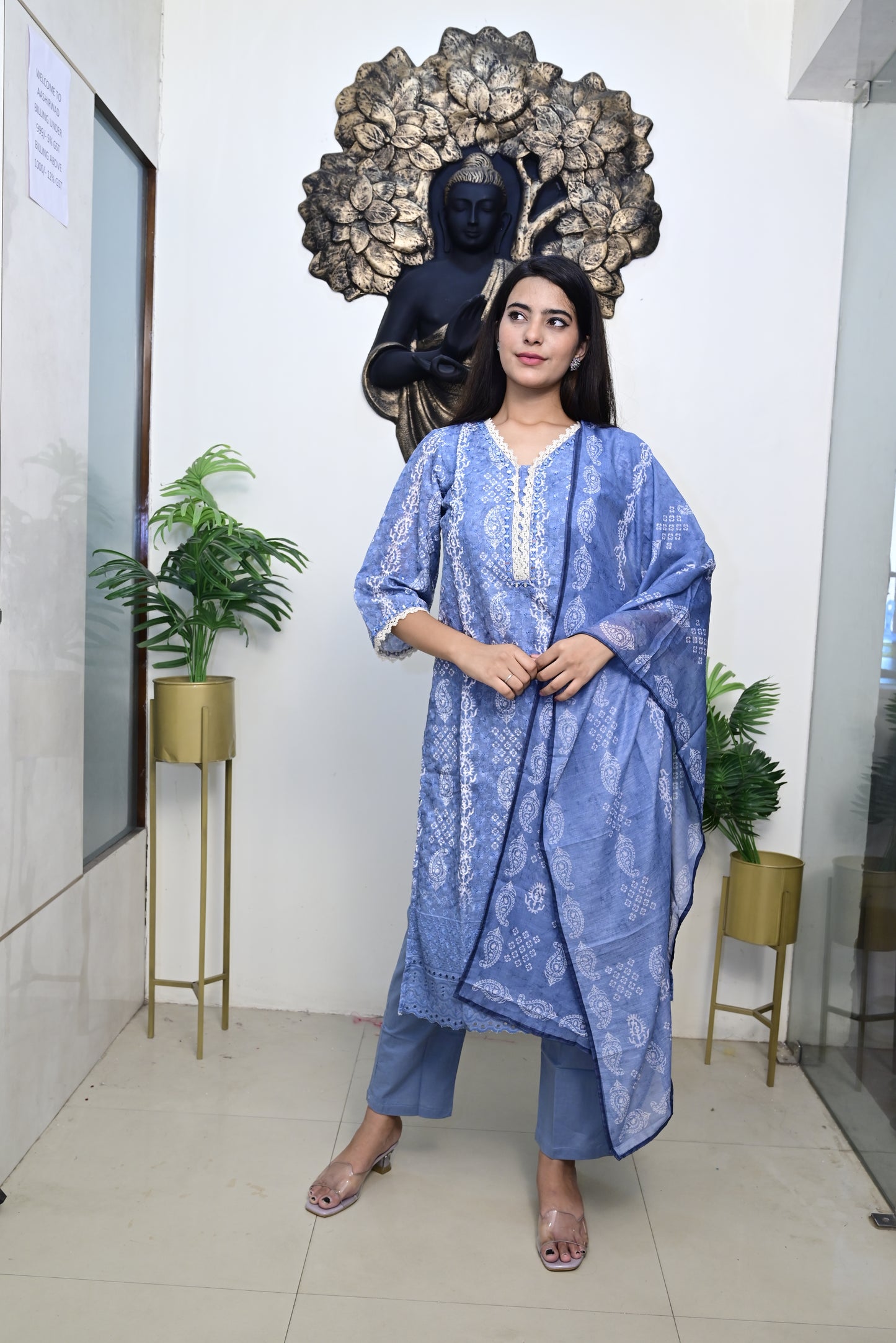 Grey's blue Kurti pant dupatta set