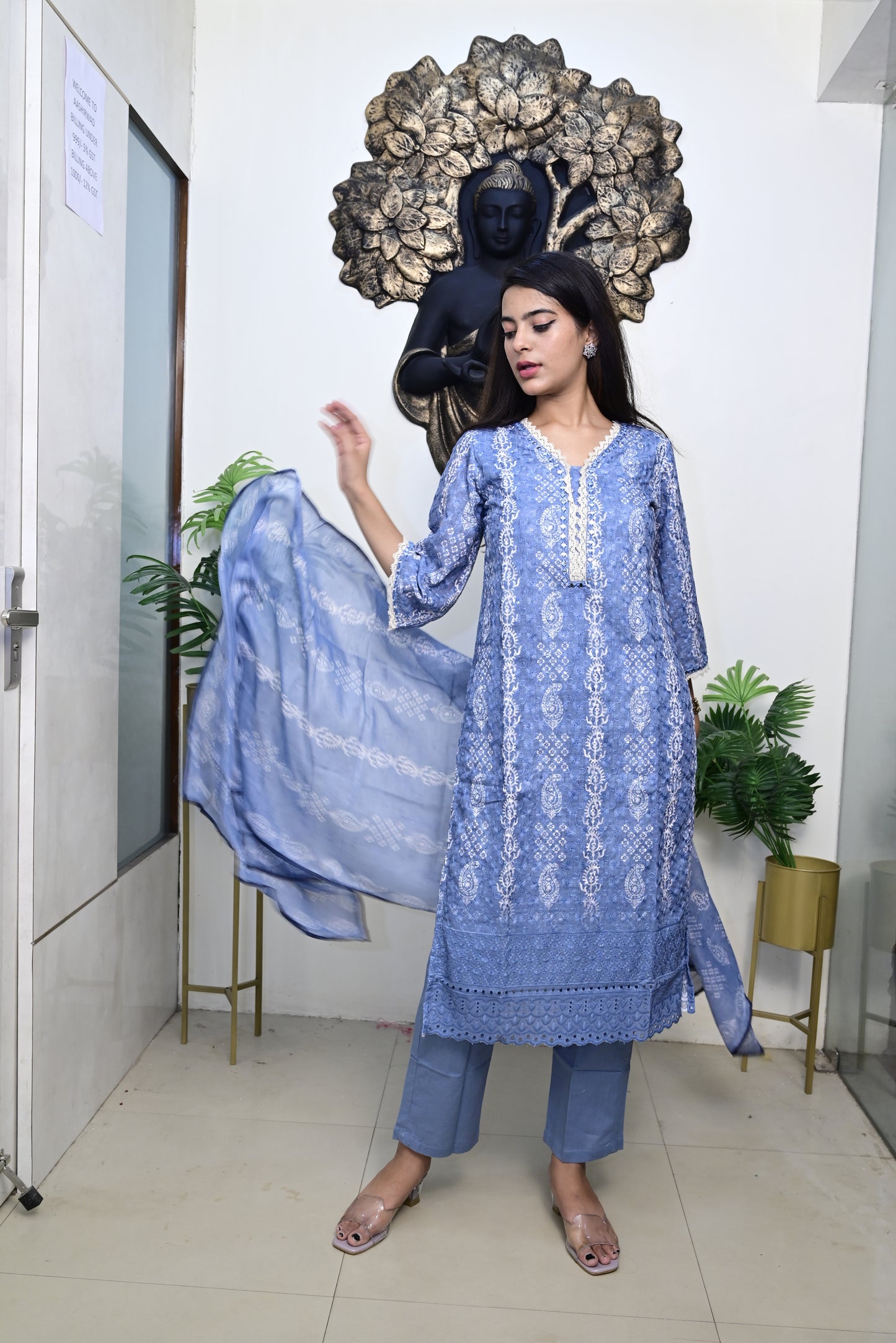 Grey's blue Kurti pant dupatta set