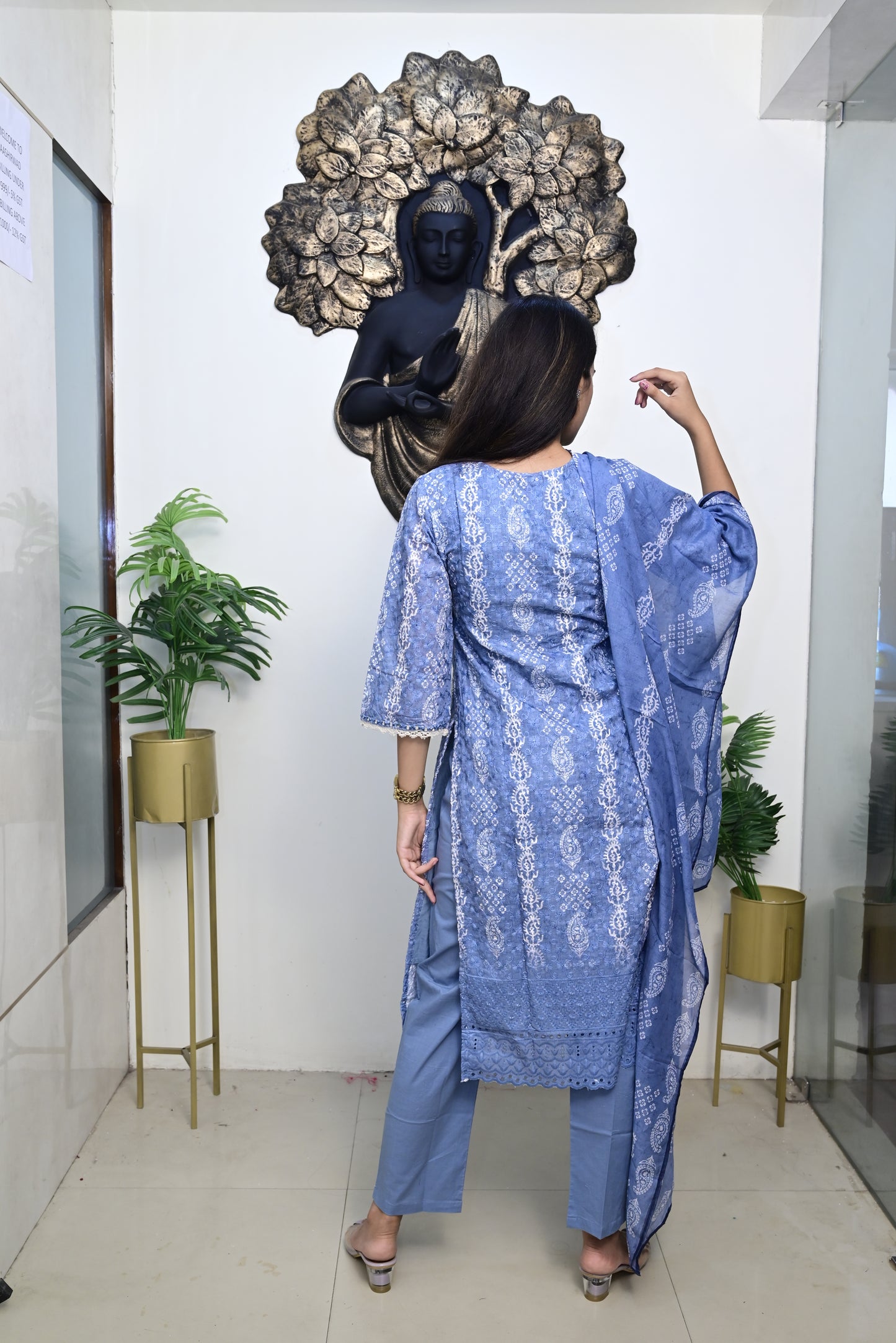 Grey's blue Kurti pant dupatta set