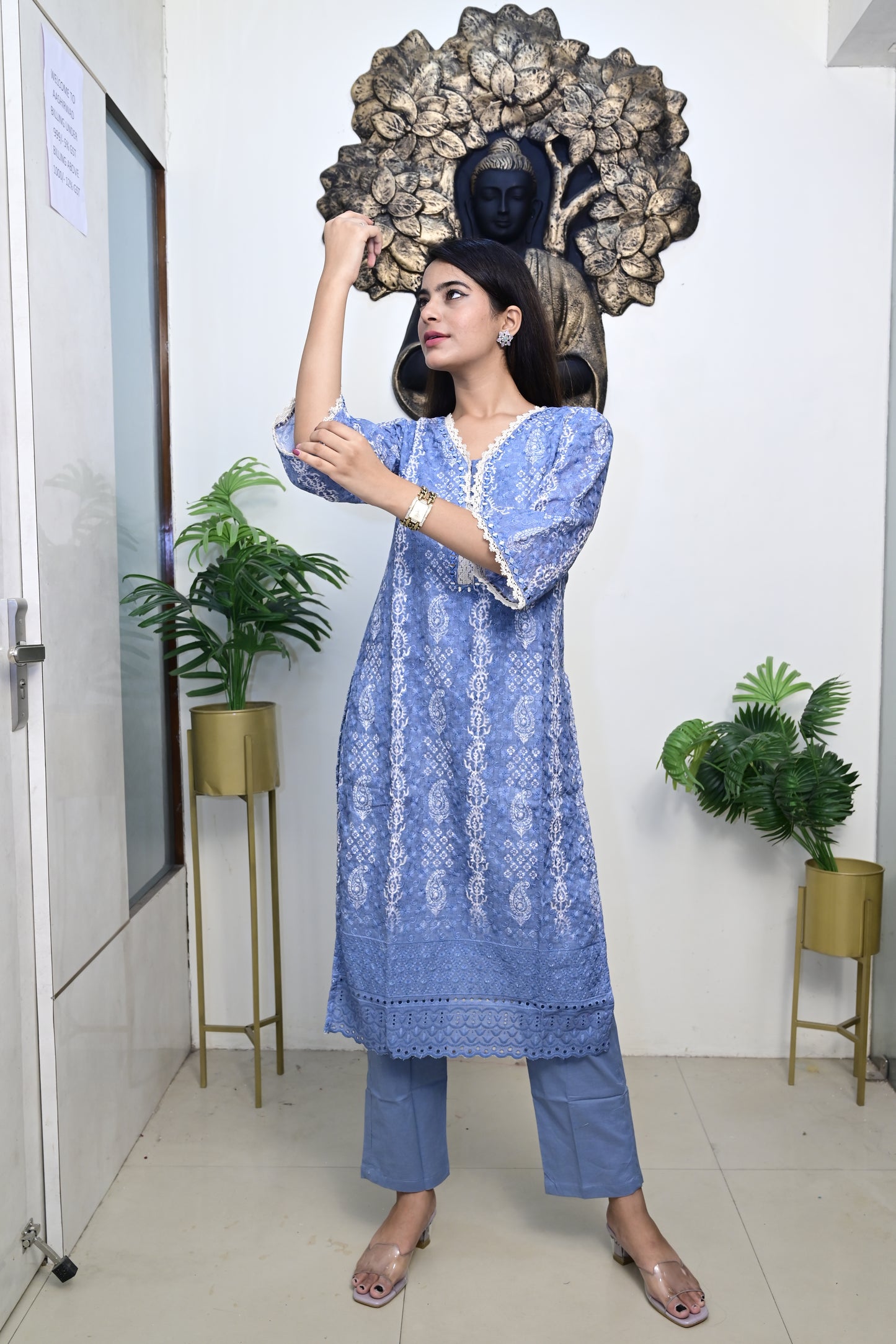 Grey's blue Kurti pant dupatta set