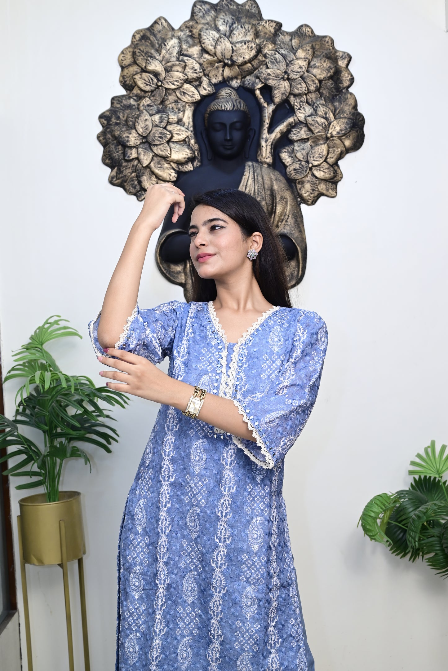 Grey's blue Kurti pant dupatta set