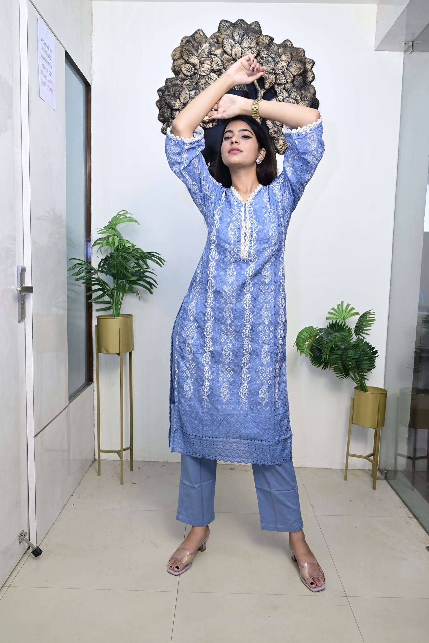 Grey's blue Kurti pant dupatta set