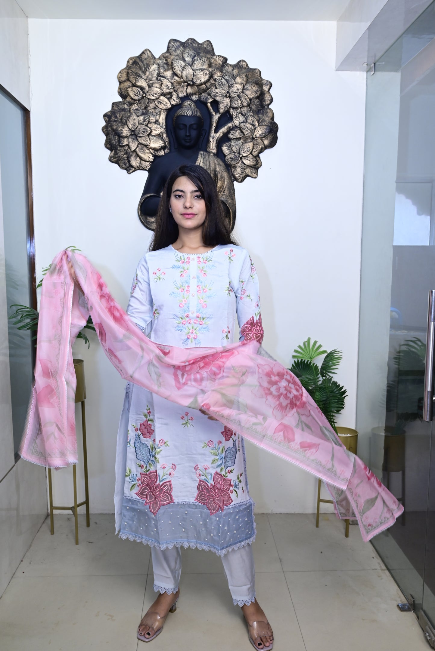 Sky Blue Kurti pant dupatta set
