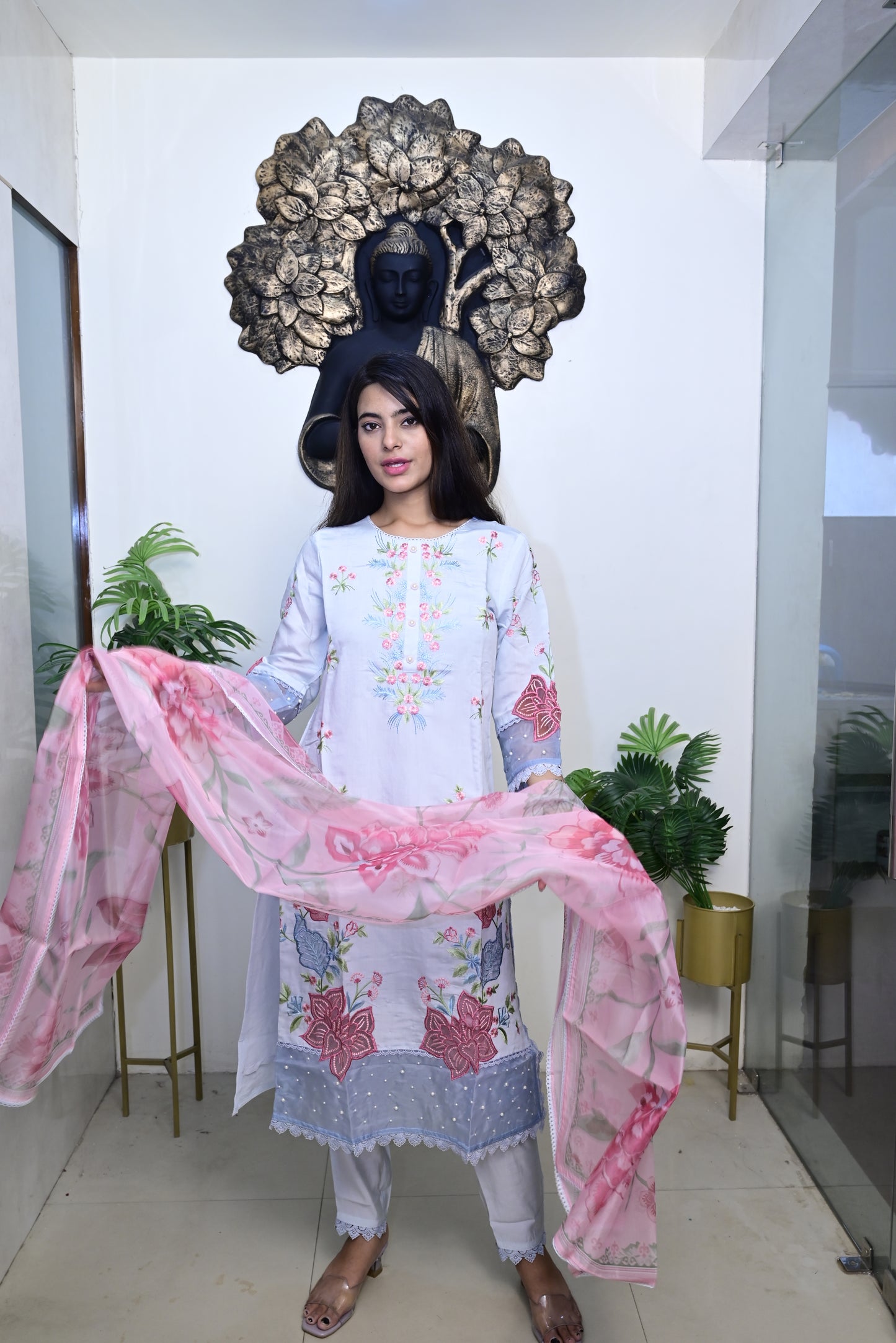 Sky Blue Kurti pant dupatta set