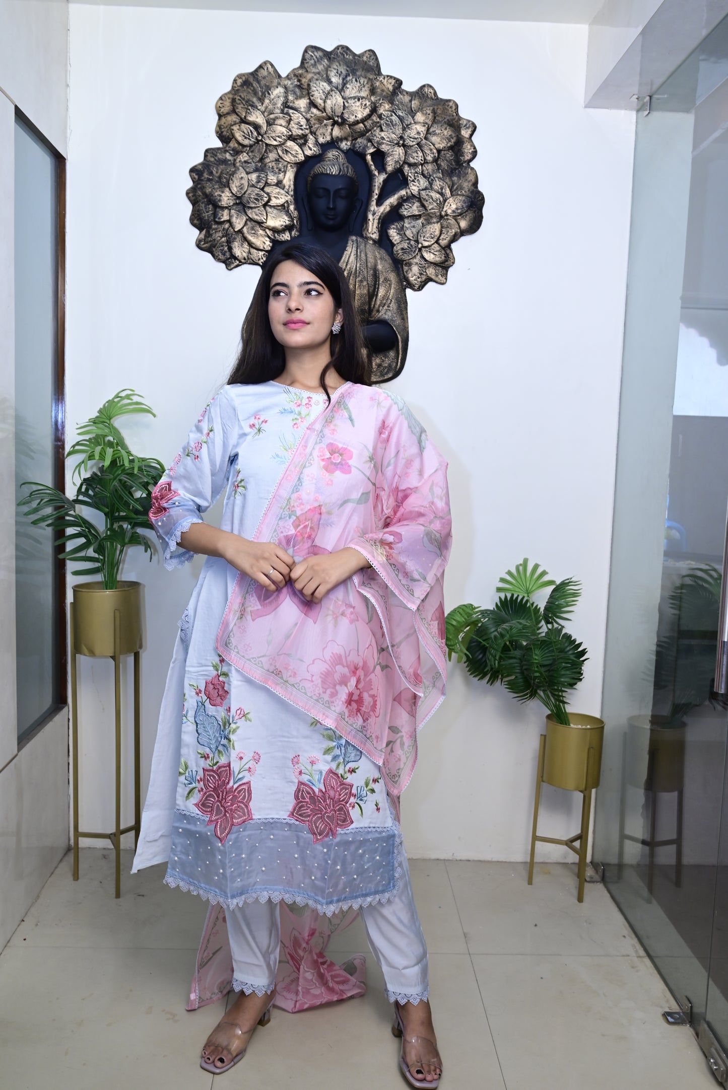 Sky Blue Kurti pant dupatta set