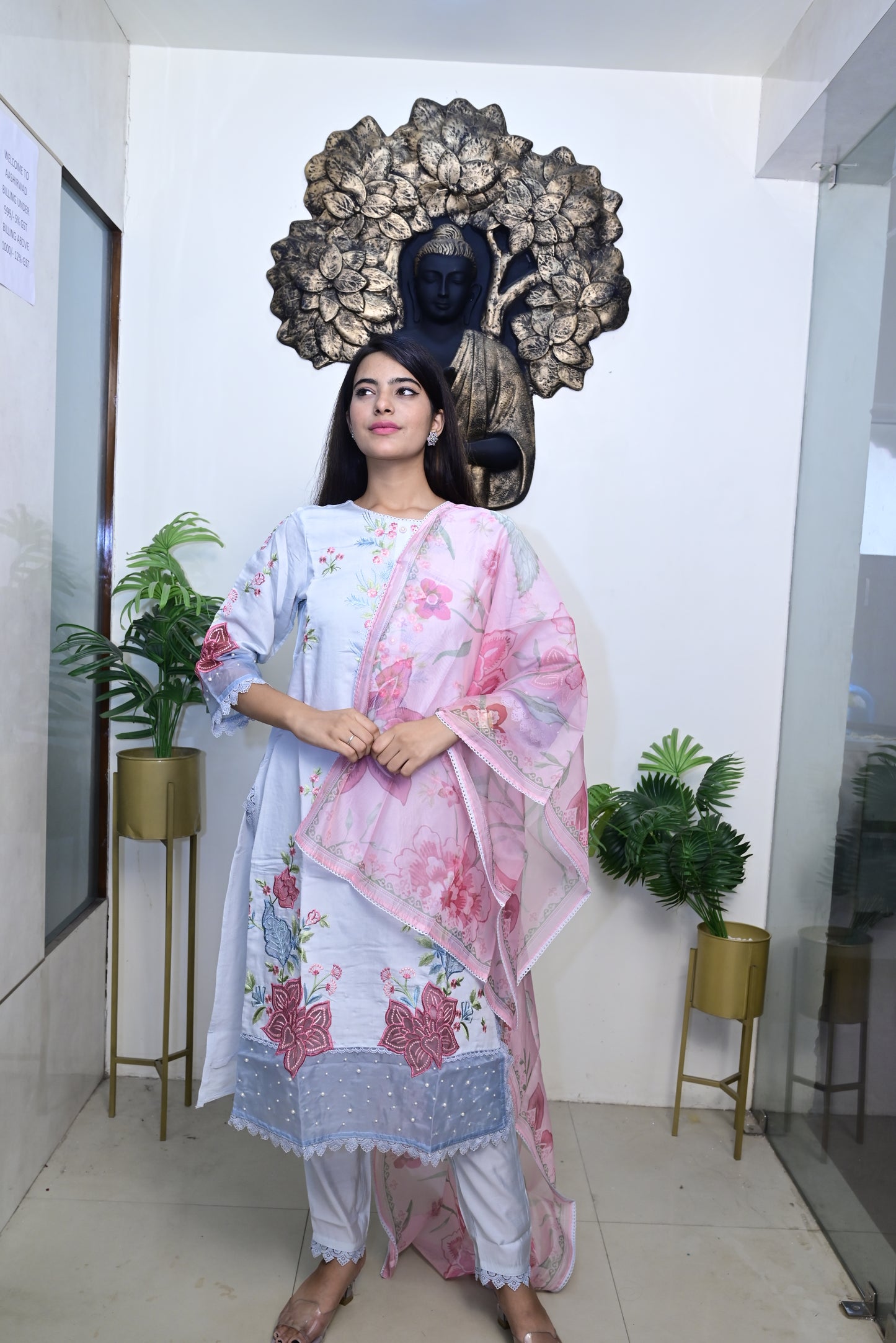 Sky Blue Kurti pant dupatta set
