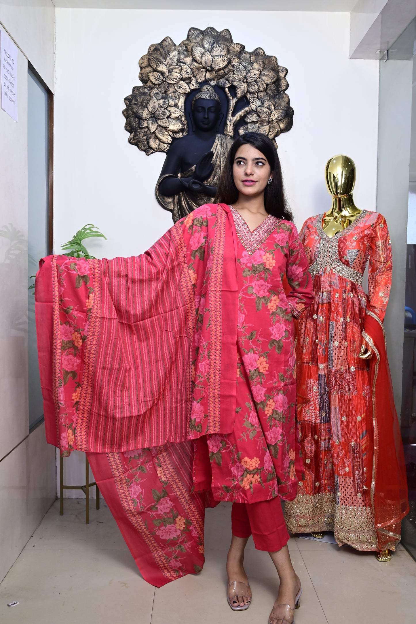 Pink Kurti pant dupatta set