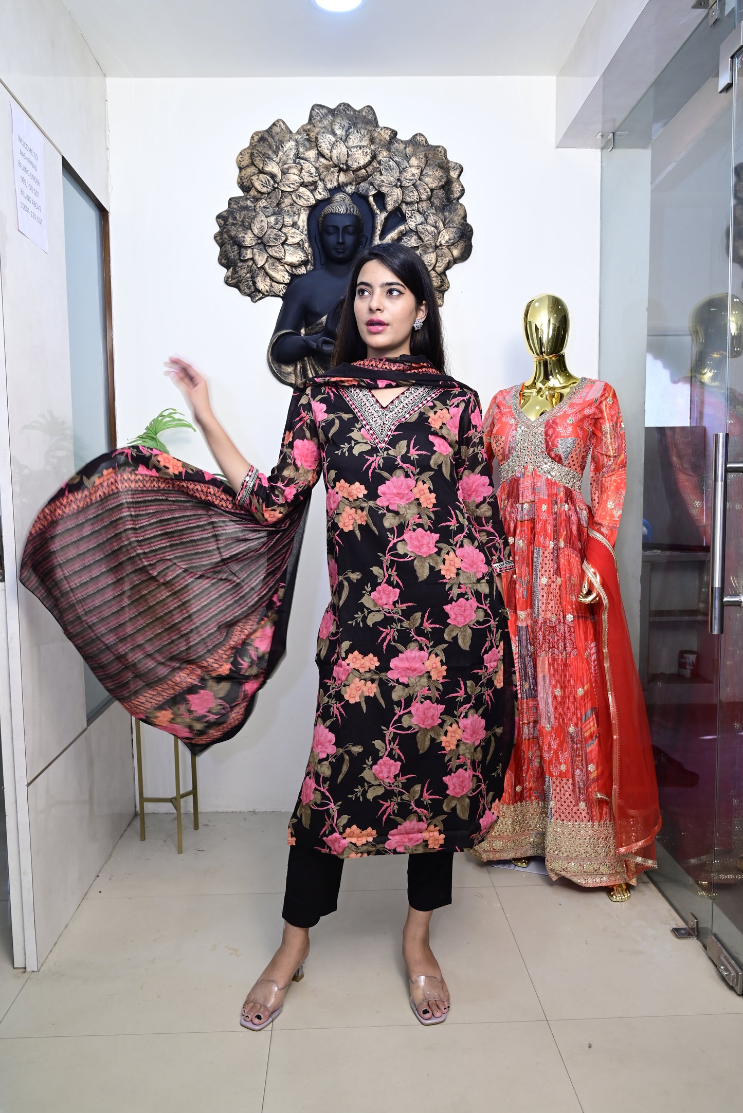 Black Kurti pant dupatta set