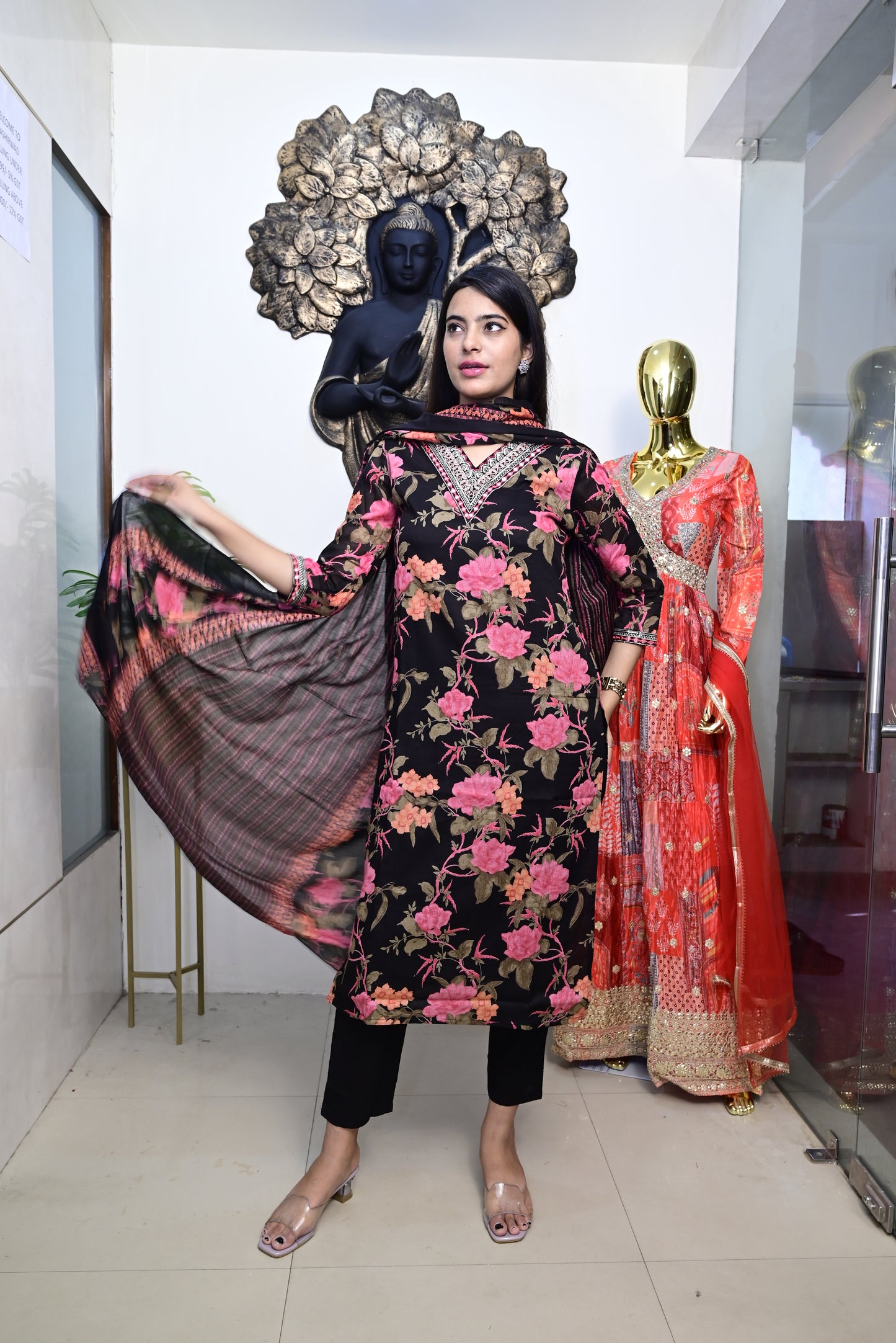 Black Kurti pant dupatta set