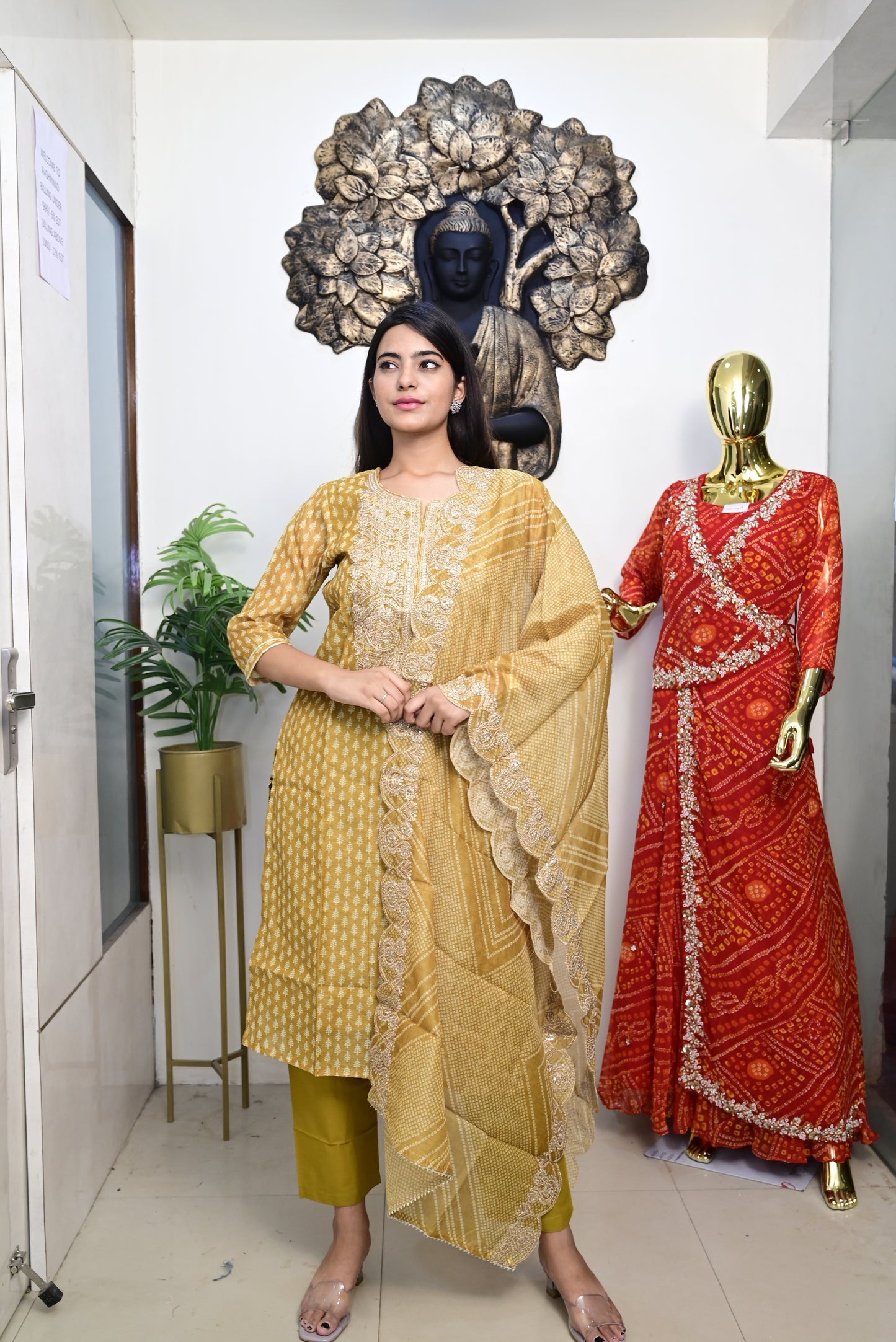 Yellow Kurti pant dupatta set