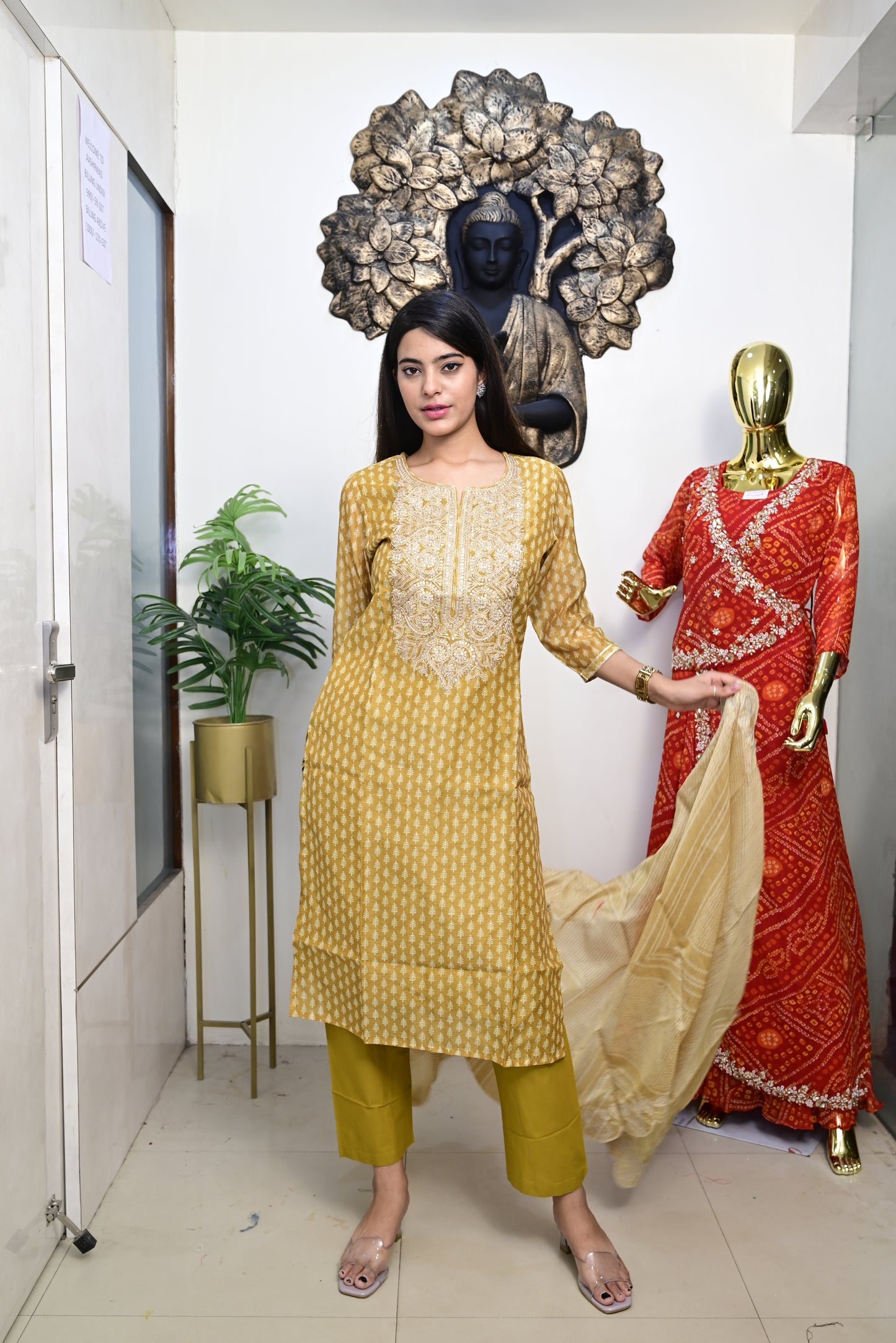 Yellow Kurti pant dupatta set