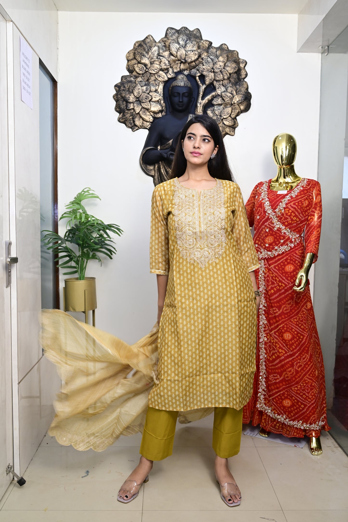 Yellow Kurti pant dupatta set