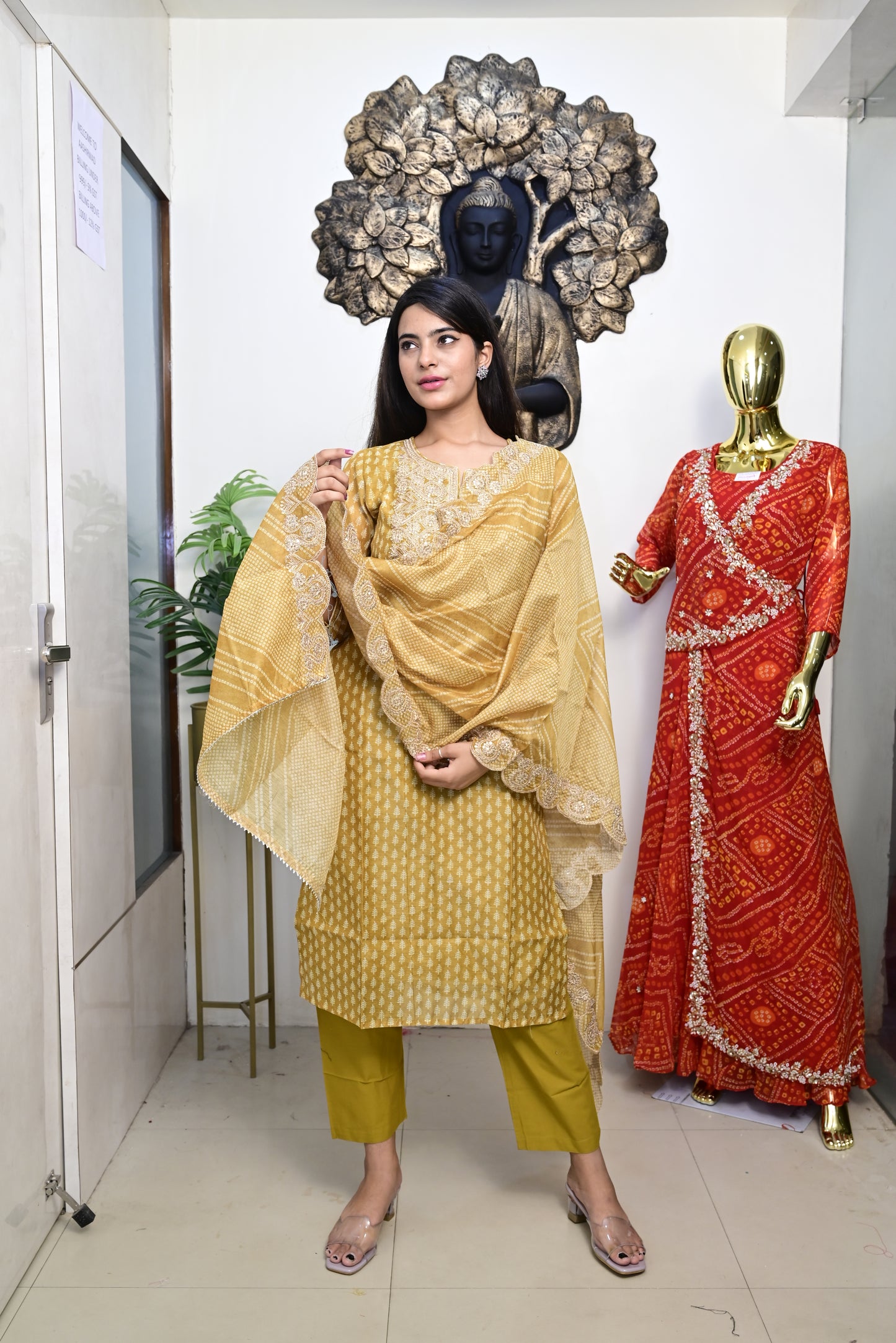 Yellow Kurti pant dupatta set