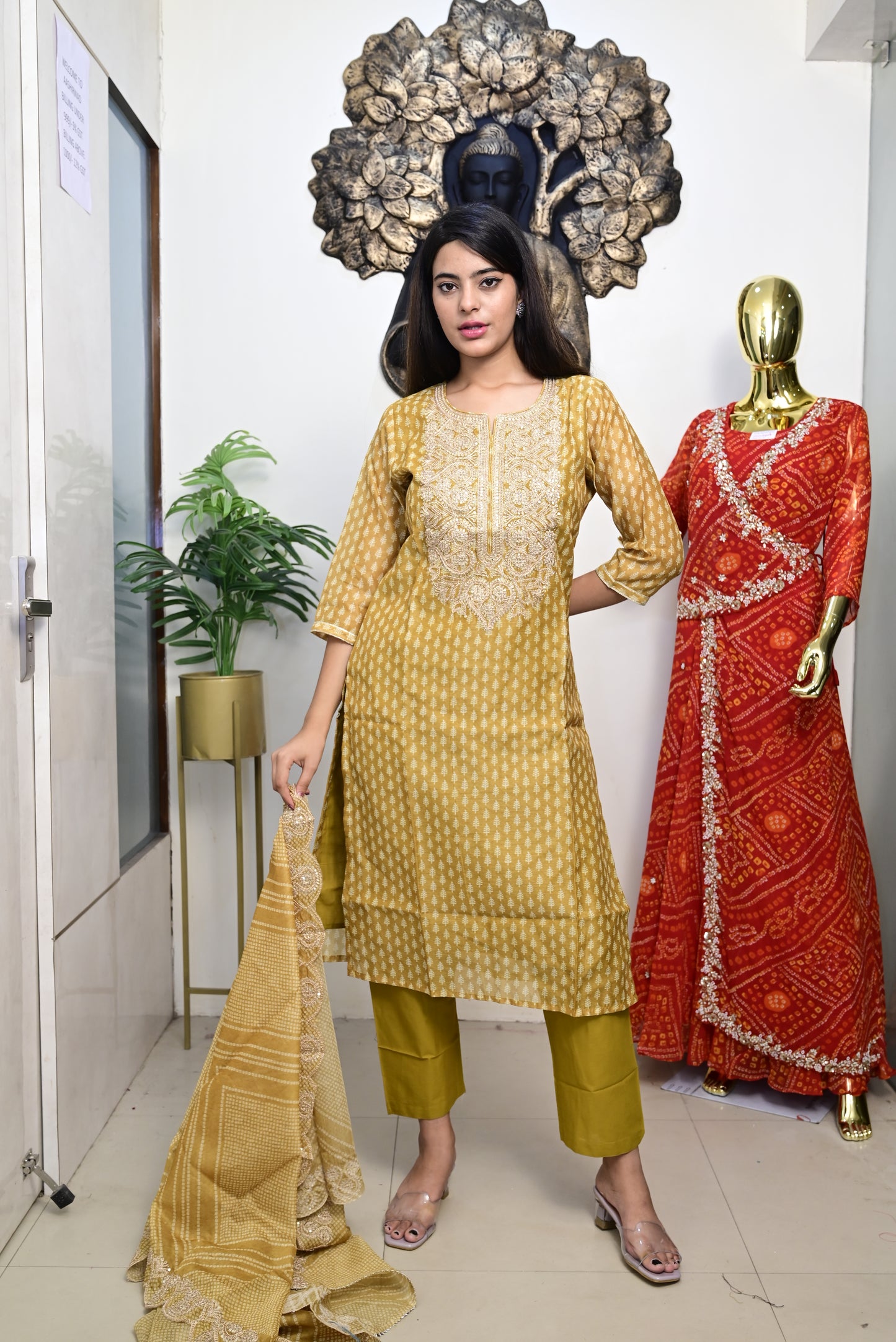 Yellow Kurti pant dupatta set