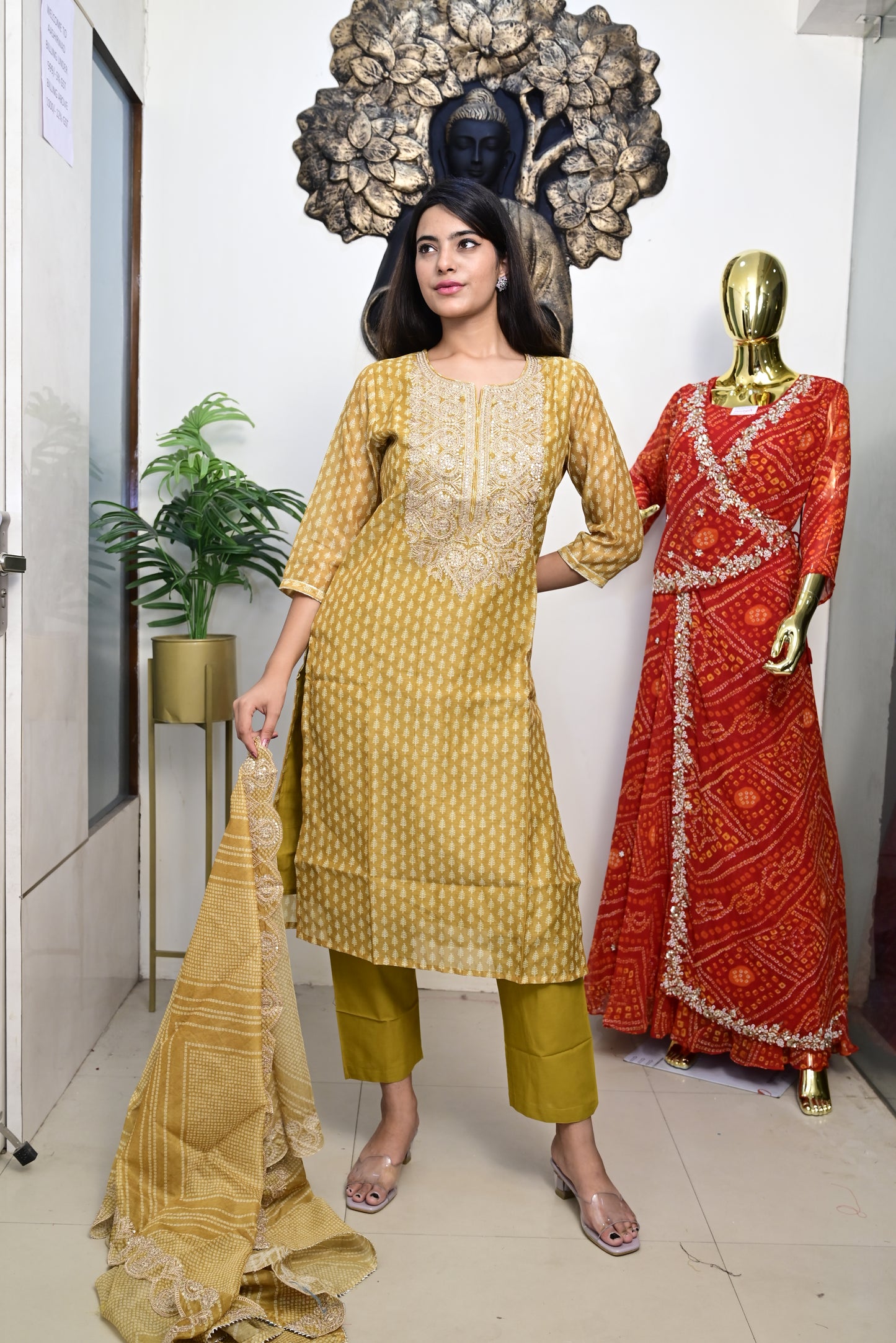 Yellow Kurti pant dupatta set