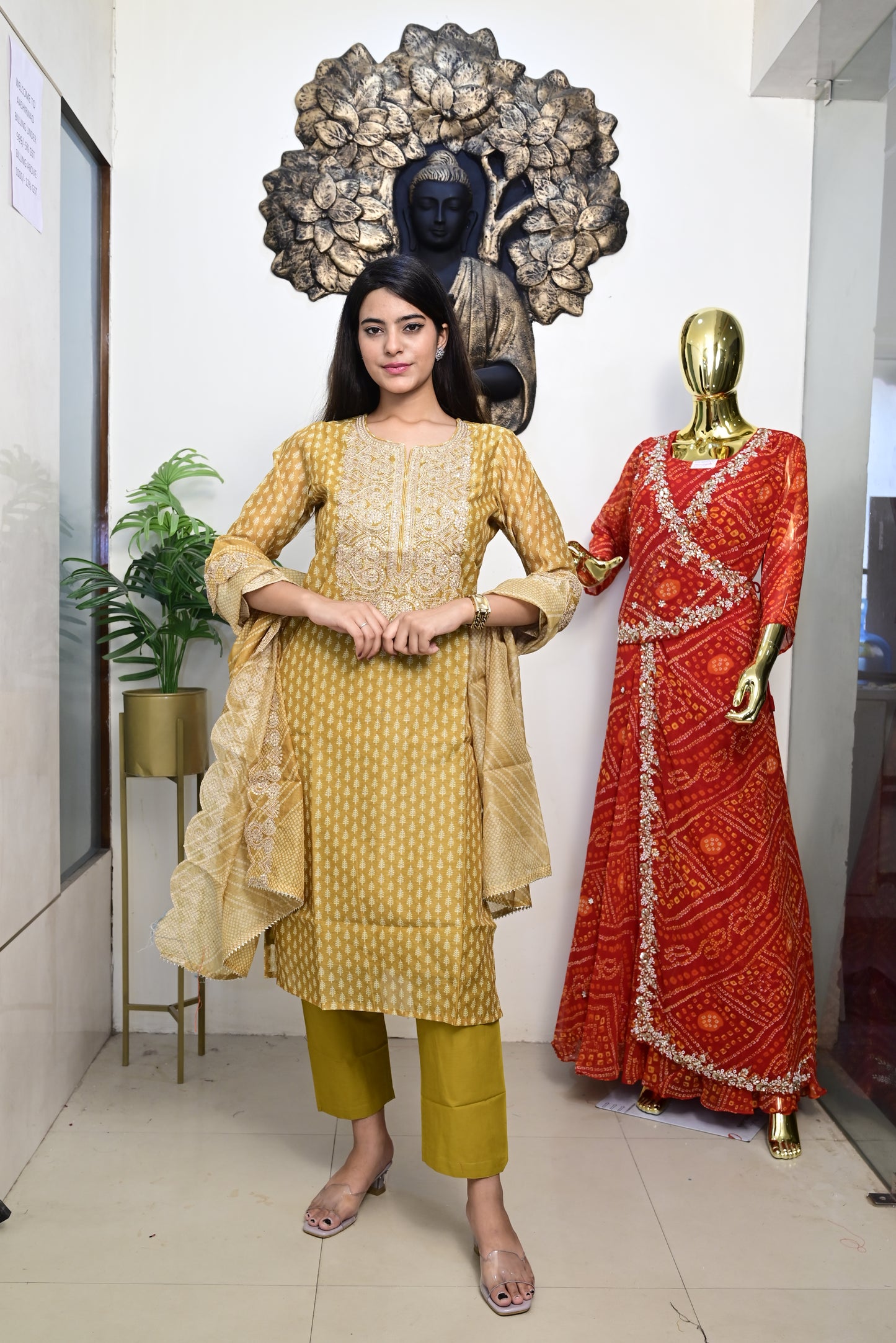 Yellow Kurti pant dupatta set