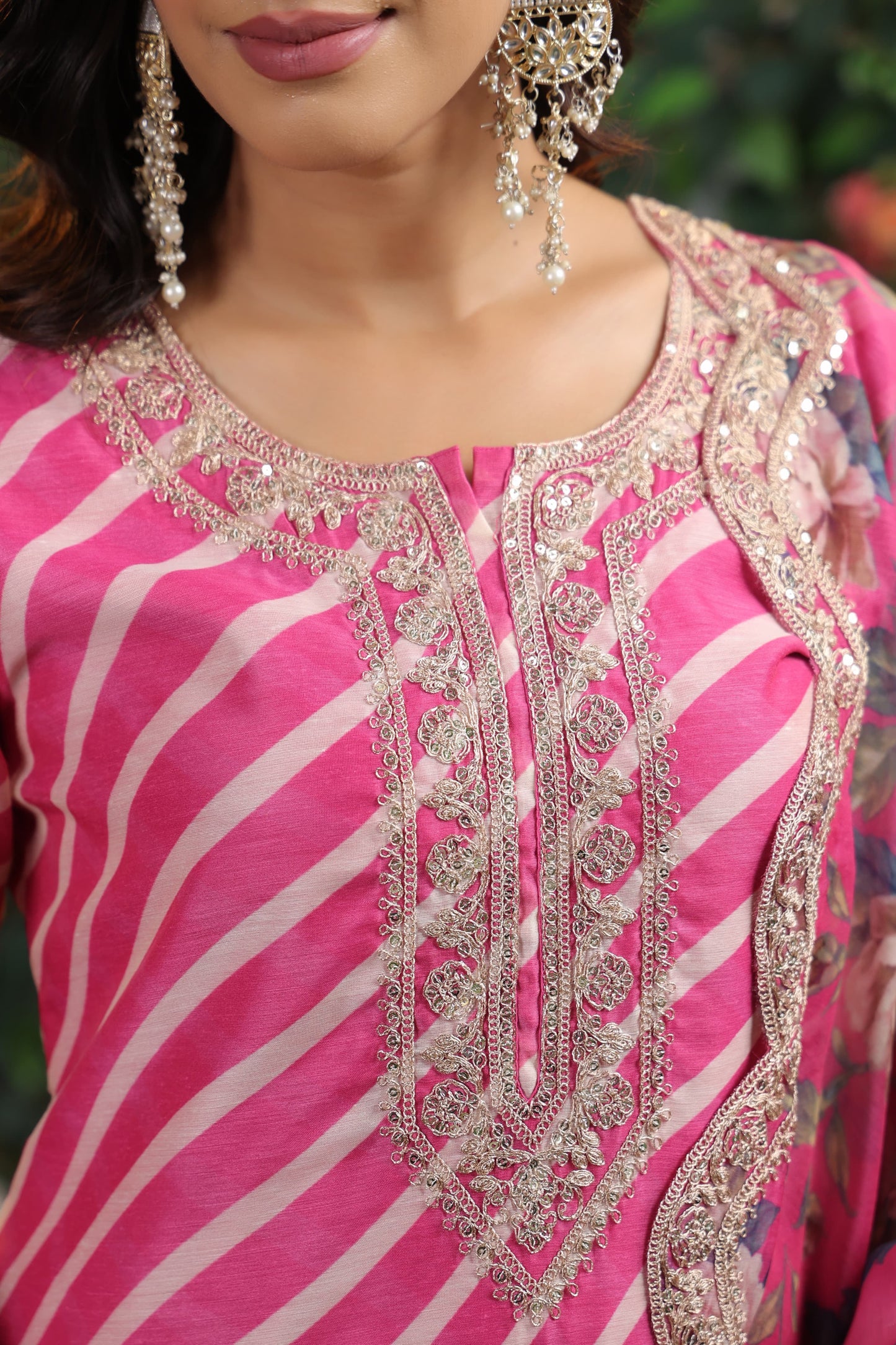 Pink kurti pant dupatta set