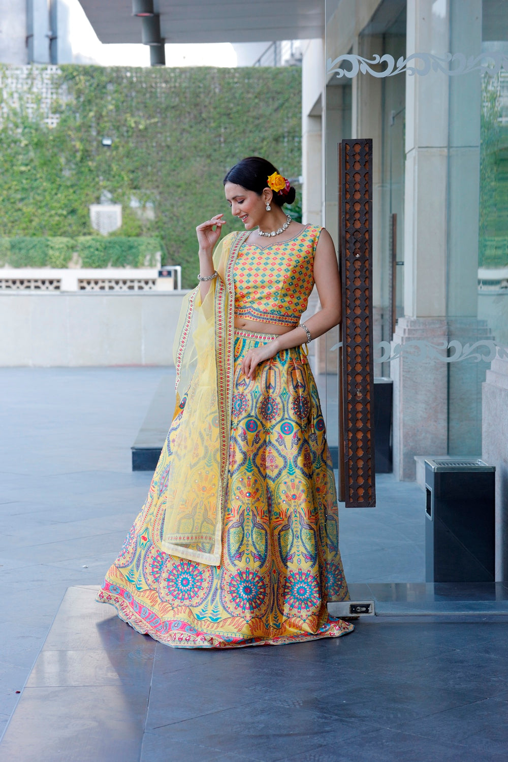 Yellow Crop Top Lehanga Set