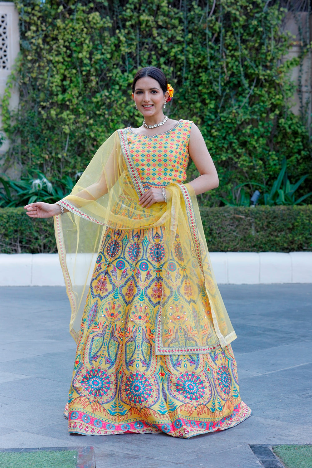 Yellow Crop Top Lehanga Set