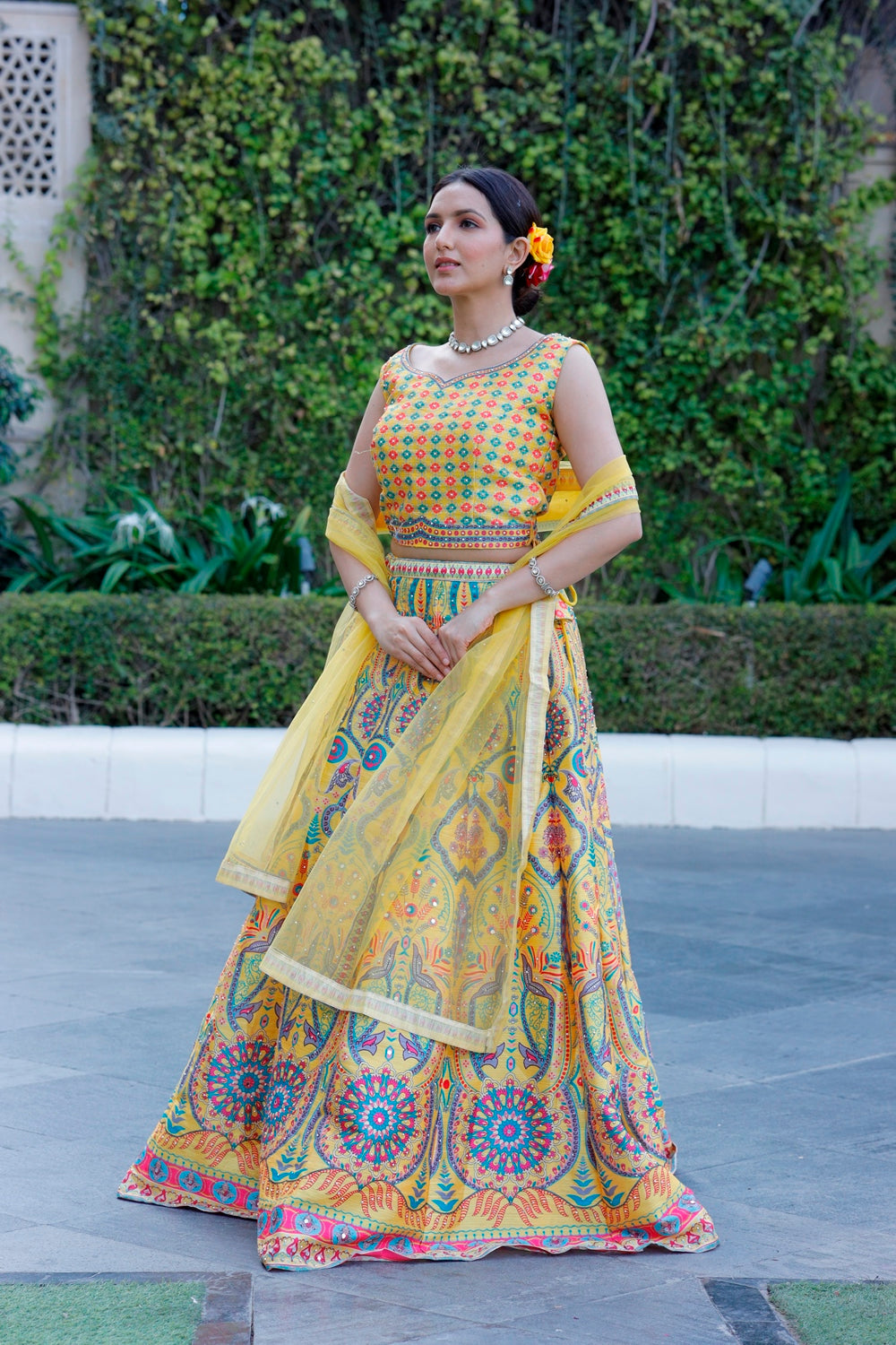Yellow Crop Top Lehanga Set