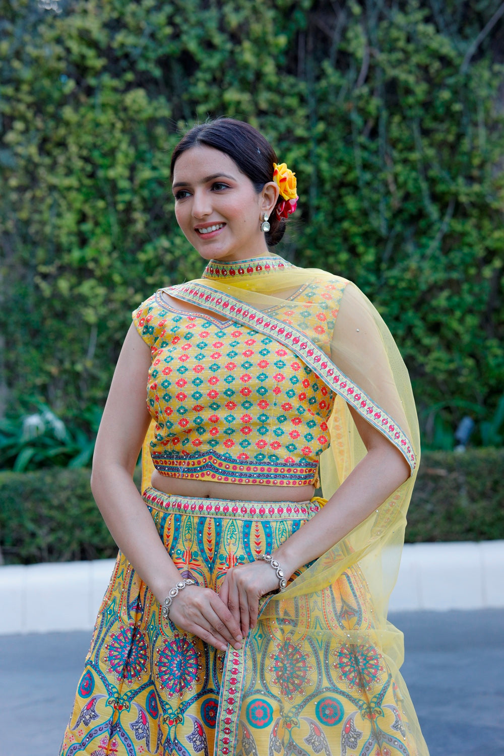 Yellow Crop Top Lehanga Set