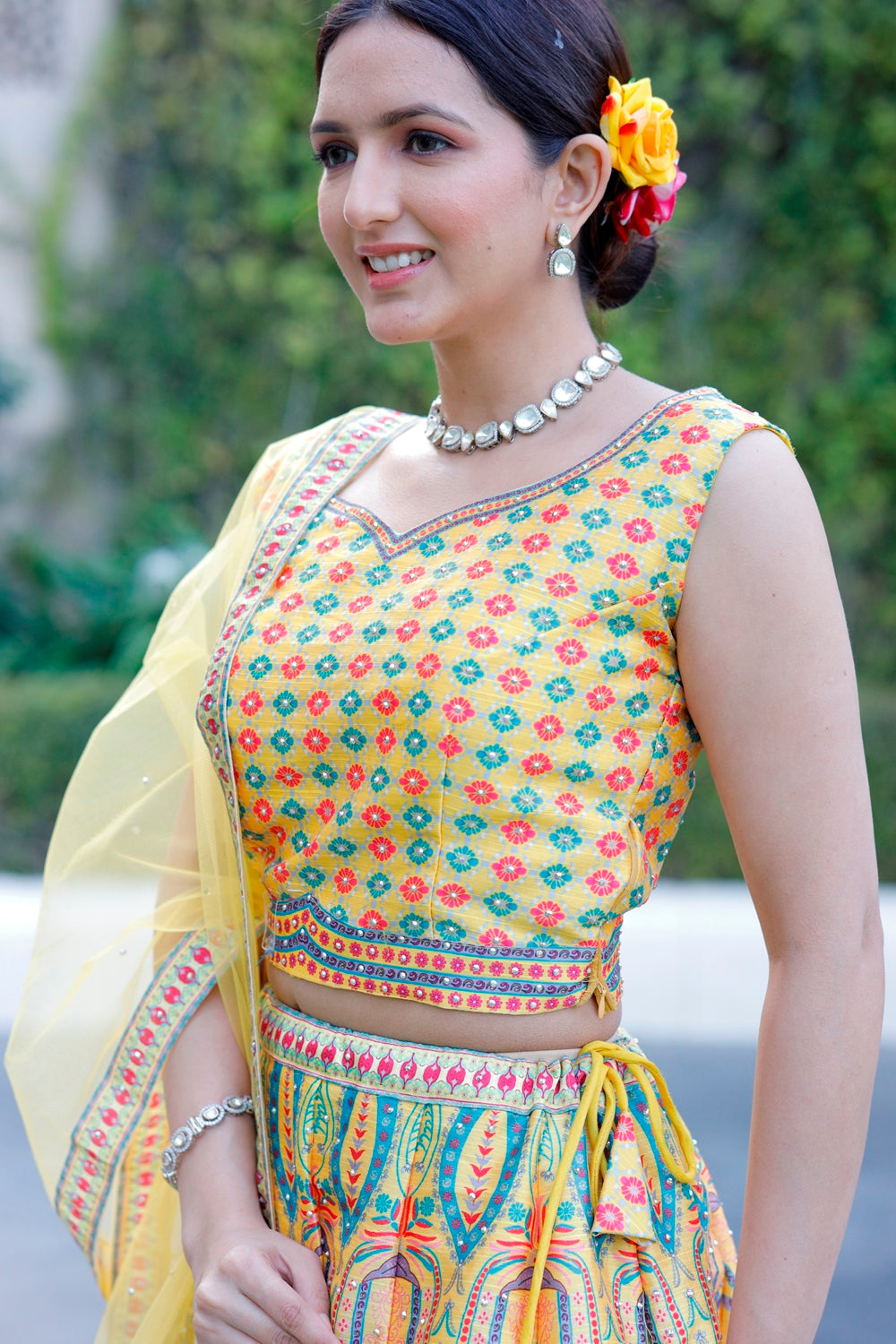 Yellow Crop Top Lehanga Set