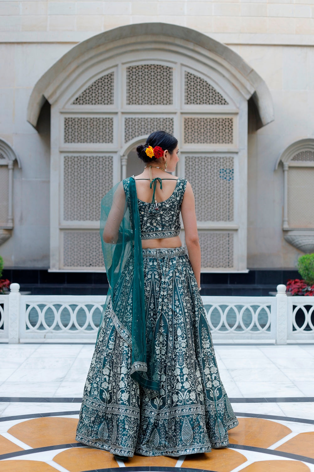 Bottle Green Crop Top Lehanga Set