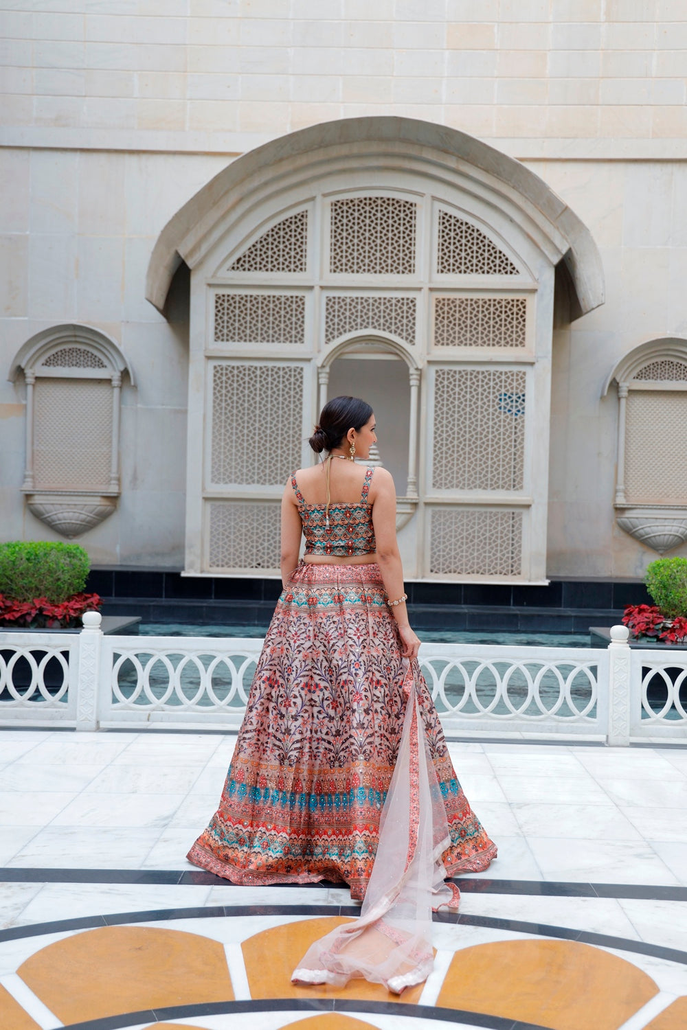 Brown Multicolor Crop Top Lehanga Set