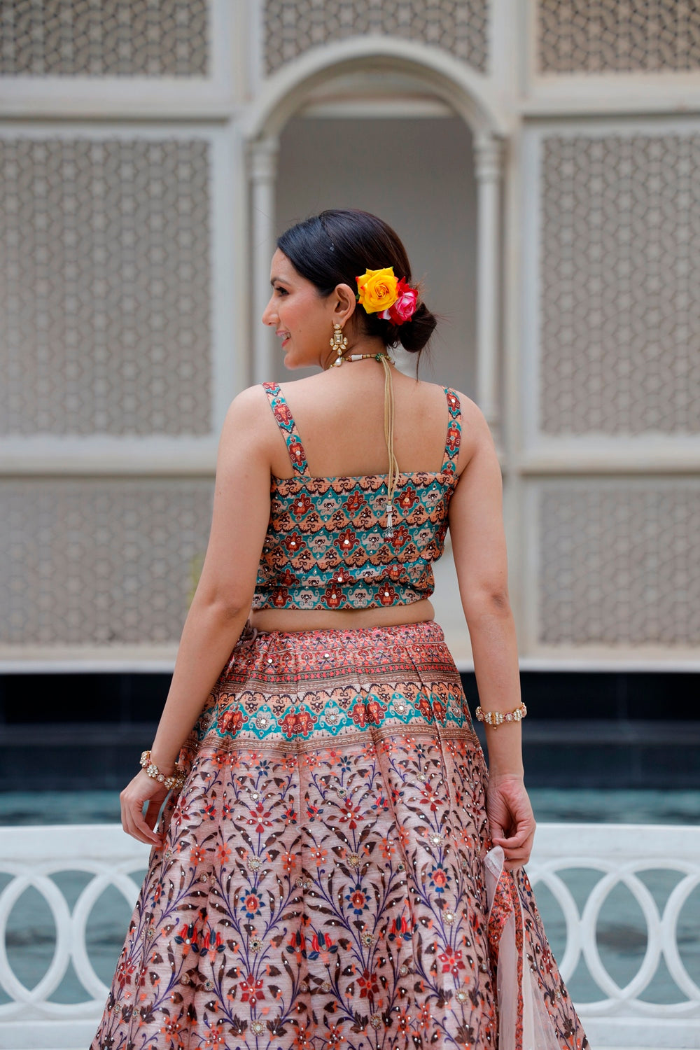 Brown Multicolor Crop Top Lehanga Set