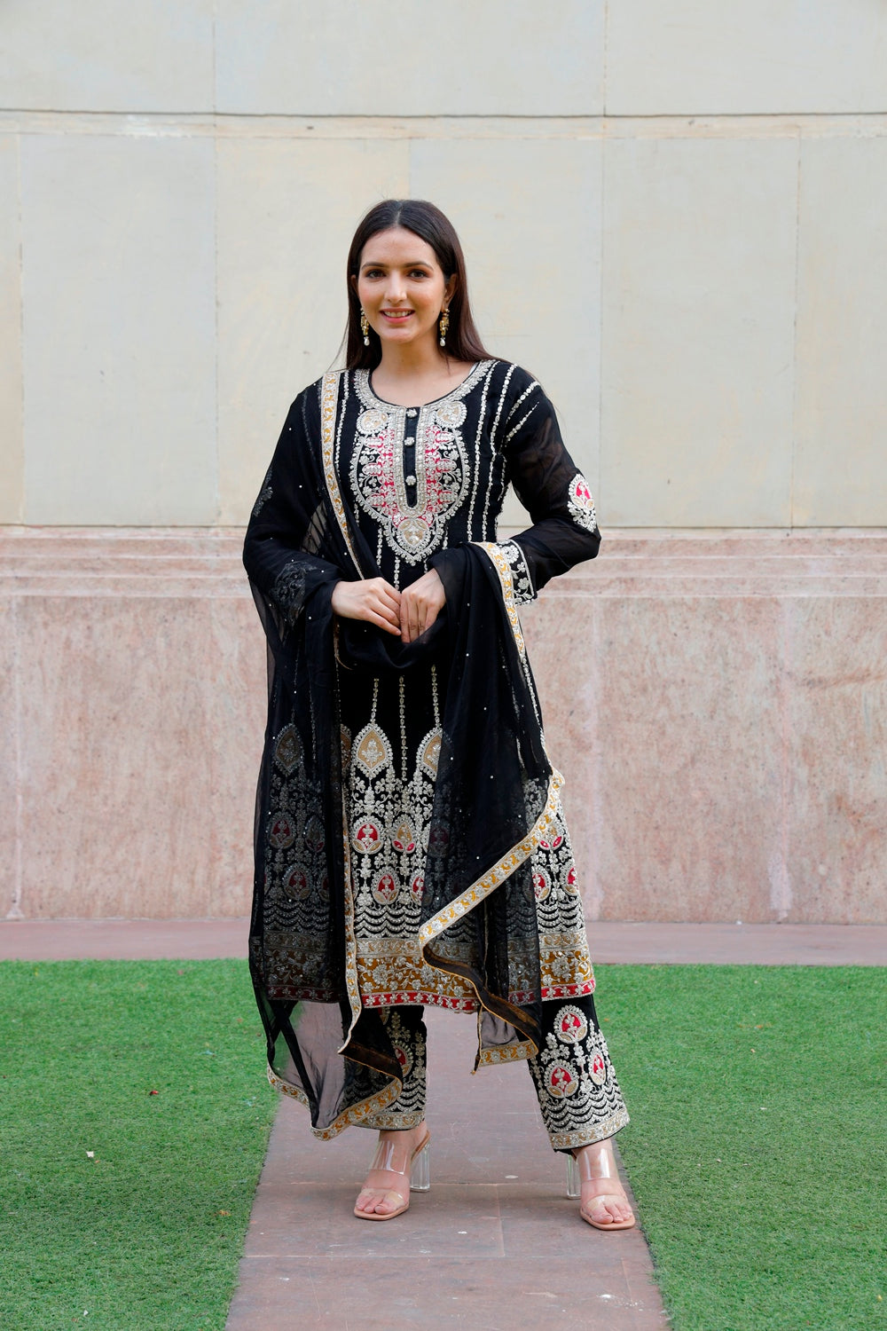 Black Anarkali with Palazzo & Dupatta Set