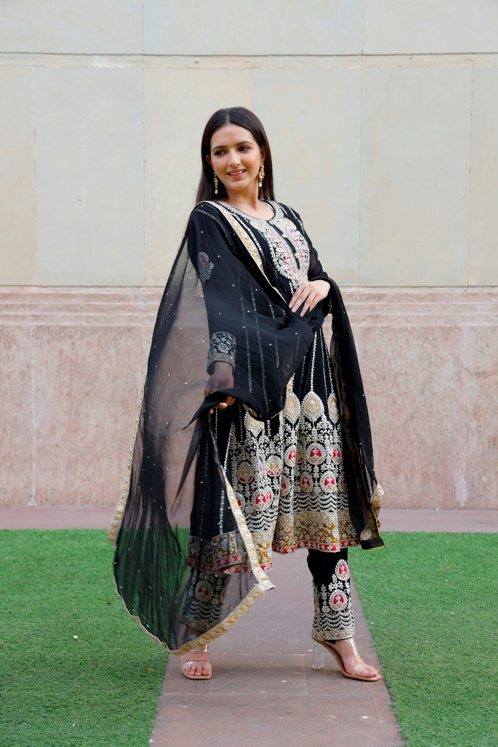 Black Anarkali with Palazzo & Dupatta Set