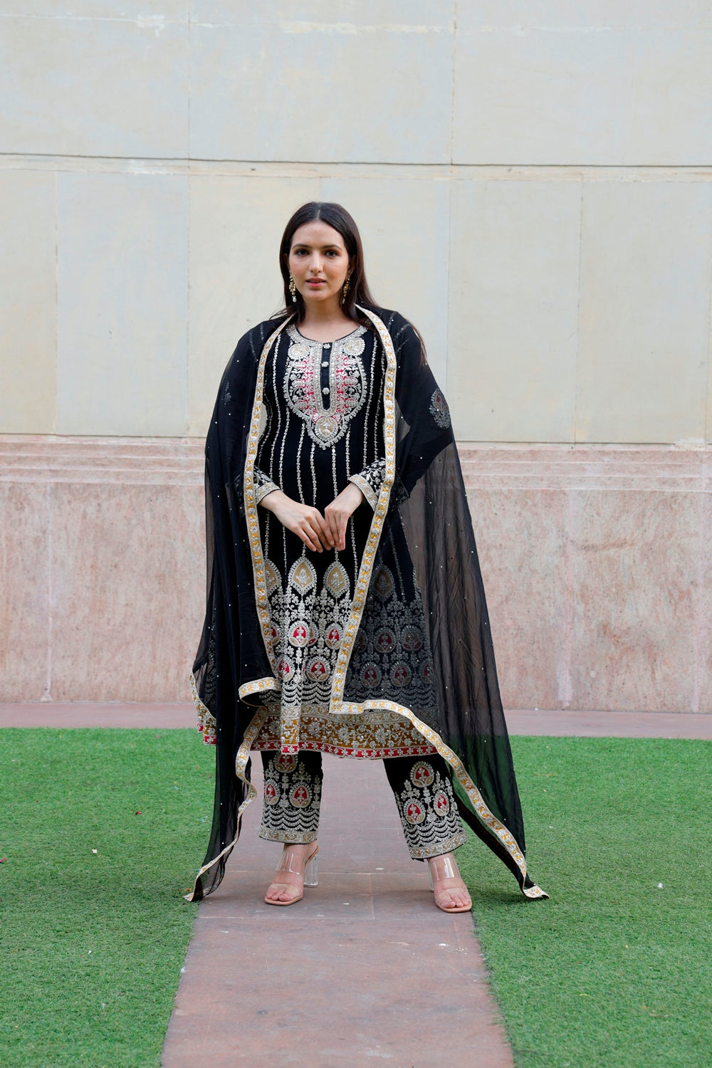 Black Anarkali with Palazzo & Dupatta Set