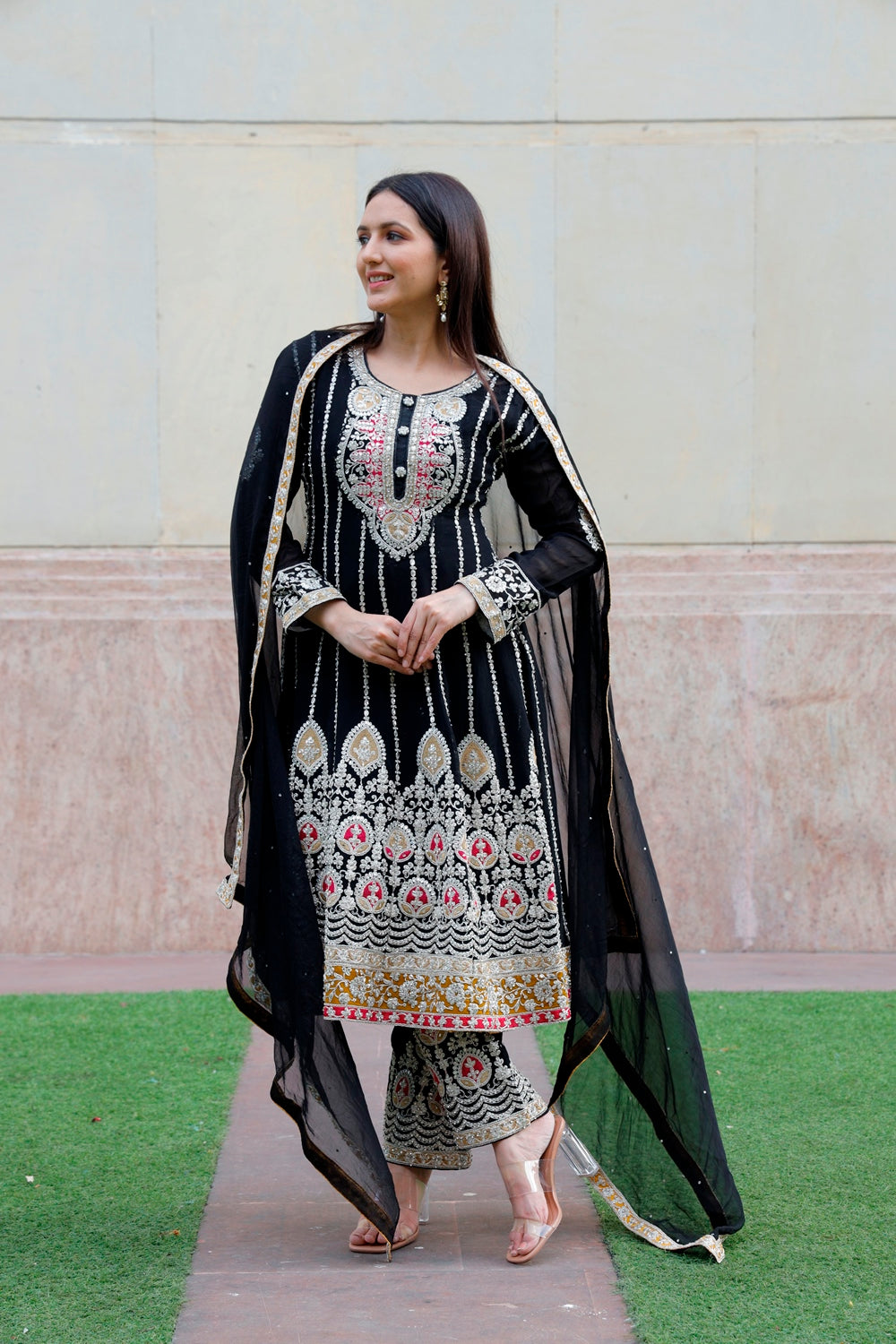 Black Anarkali with Palazzo & Dupatta Set