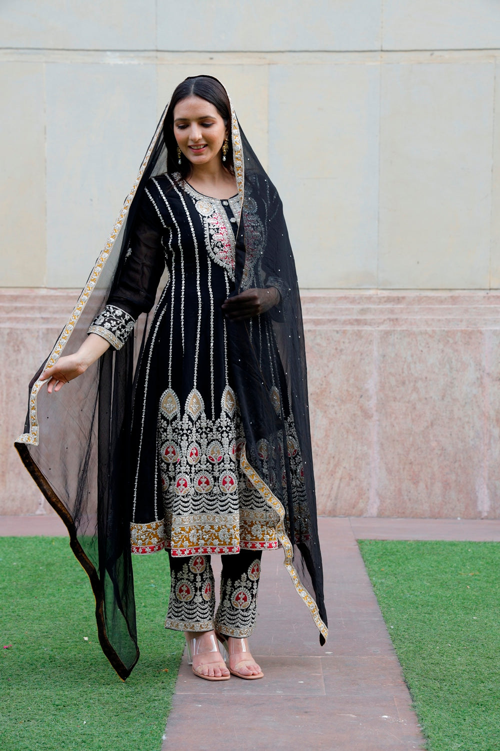 Black Anarkali with Palazzo & Dupatta Set