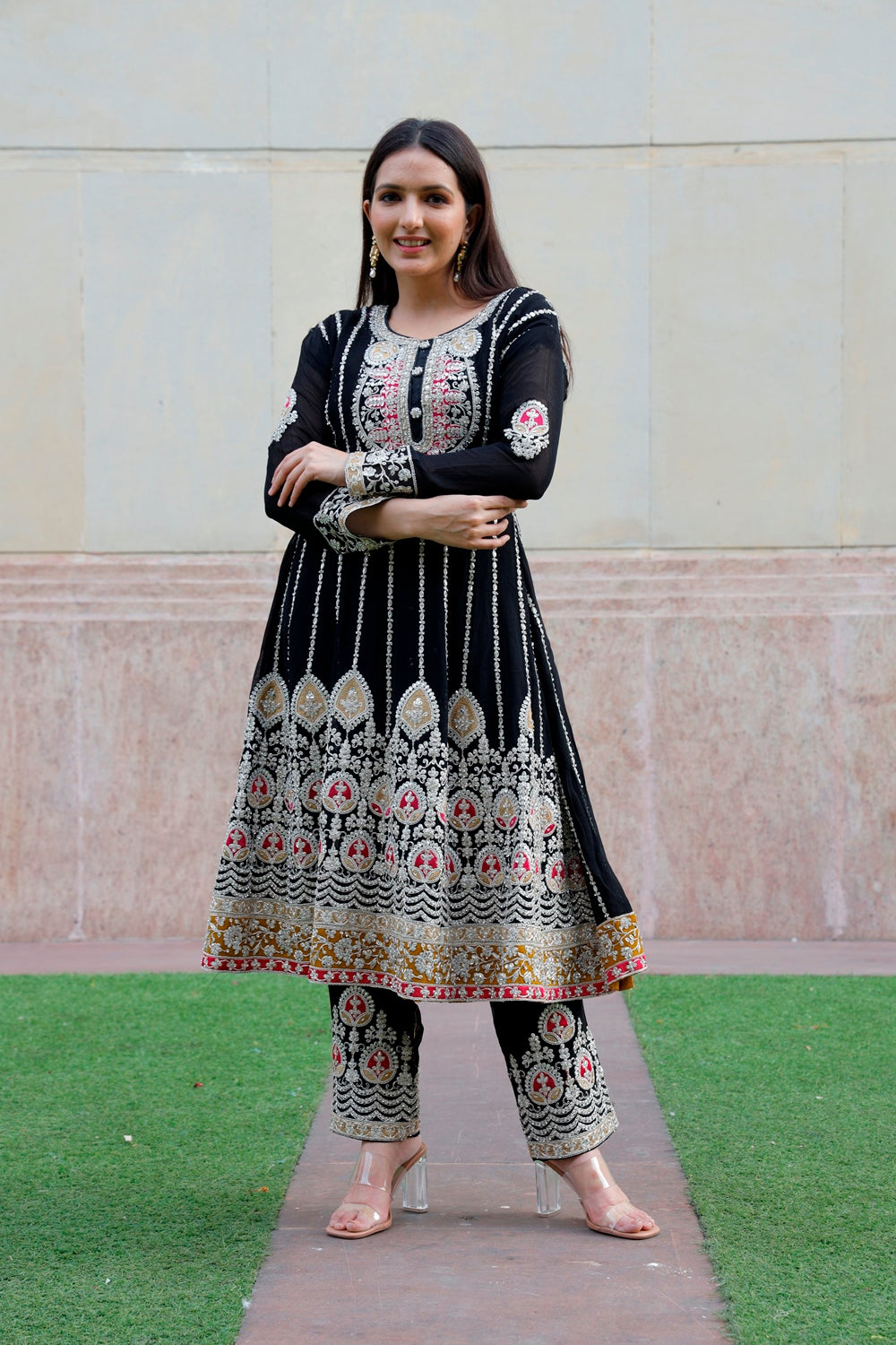 Black Anarkali with Palazzo & Dupatta Set