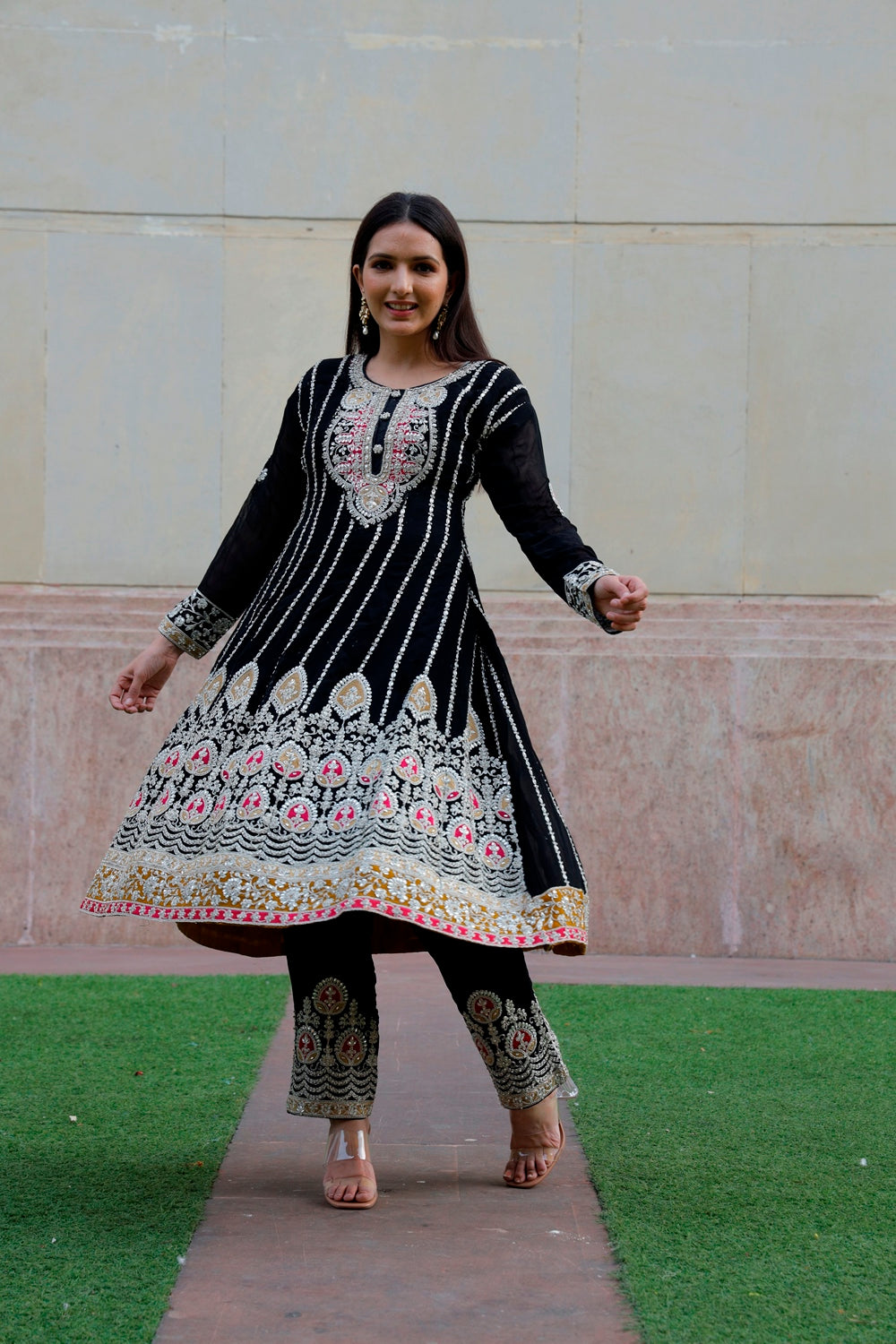 Black Anarkali with Palazzo & Dupatta Set