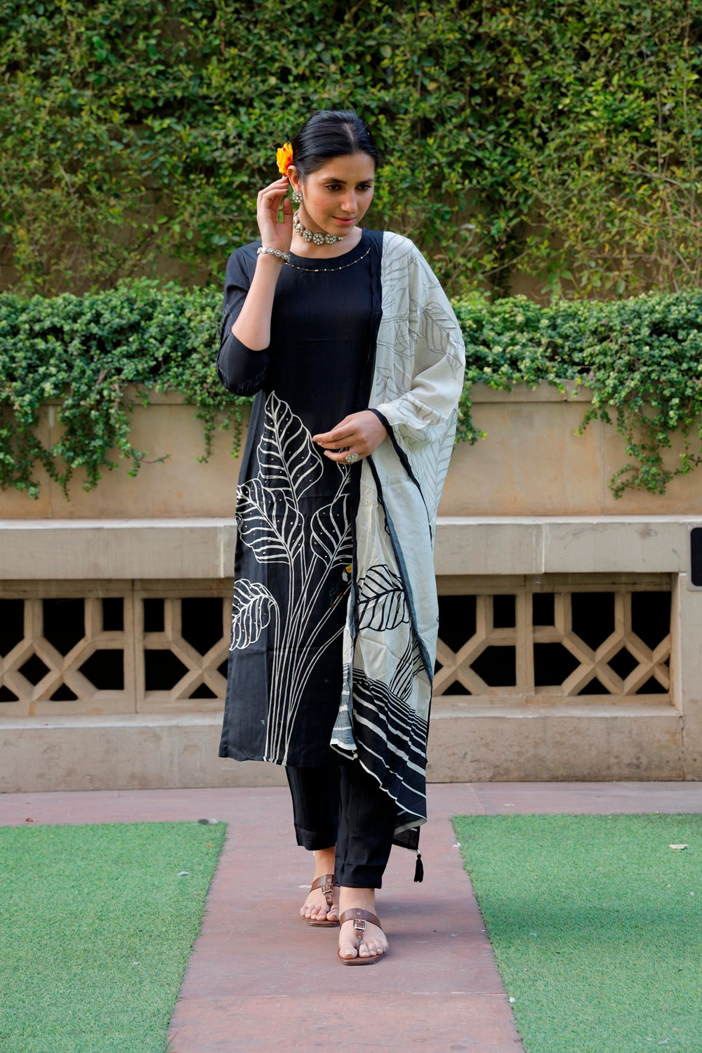 Black Kurti, Pant & Dupatta Set