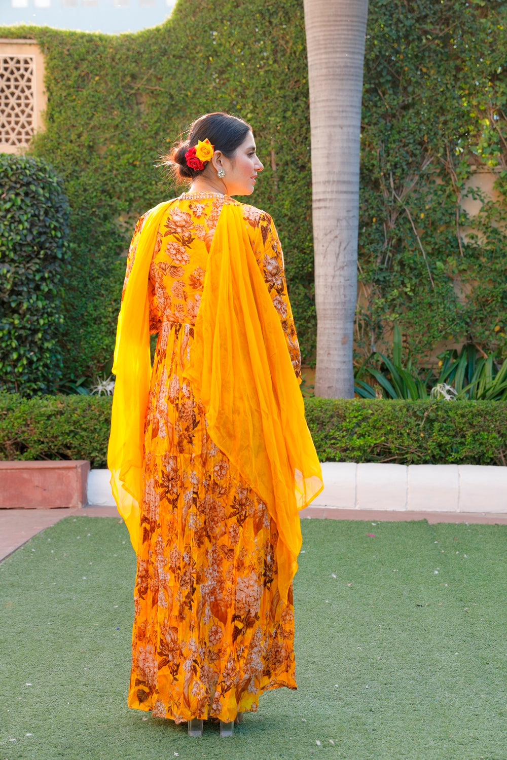 Yellow Floral Printed Long Dress